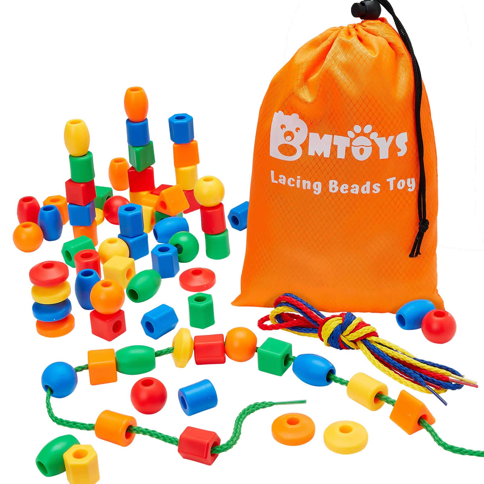 BMTOYS 70pcs Kids Lacing Beads Set - Occupational Therapy Toys for Fine Motor Skills Development | Montessori Educational Toys for Toddlers & Preschoolers | Perfect for Classroom, Home & Sensory Play Activities