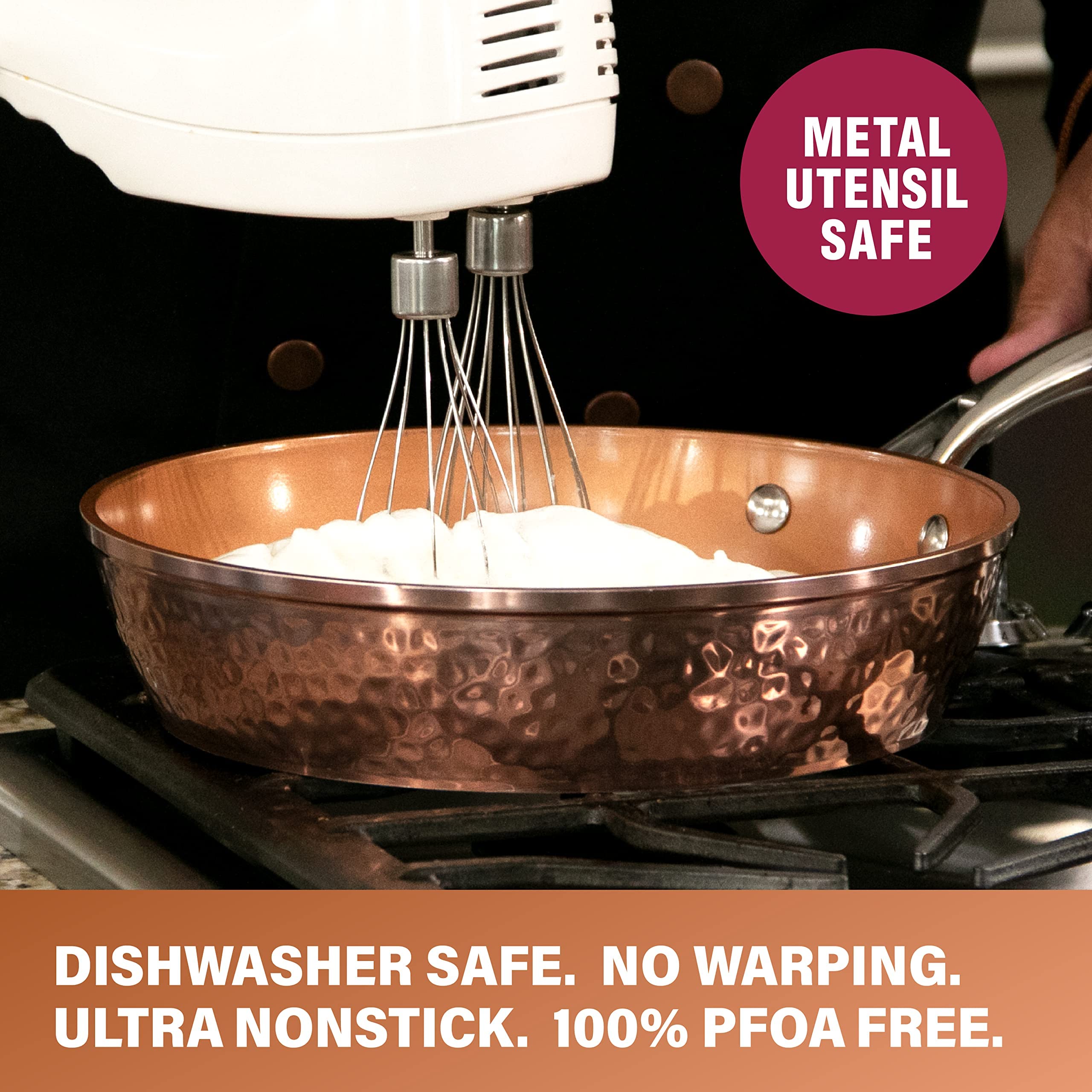 Gotham Steel Hammered Copper 10-Piece Non-Toxic Ceramic Cookware Set - Induction Compatible Pots & Pans, Oven & Dishwasher Safe - Perfect for Home Cooking, Baking & Family Meals