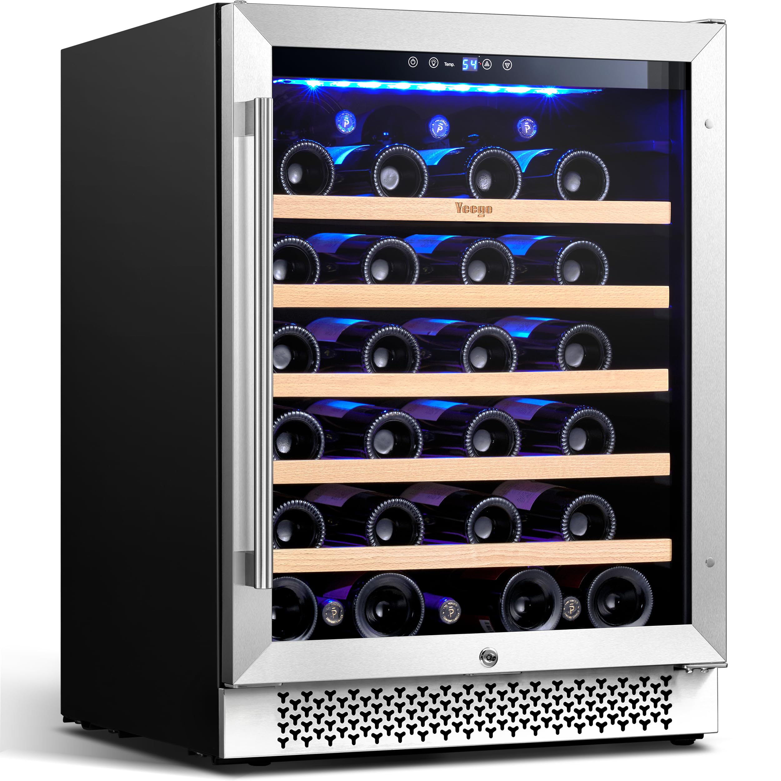 24 Inch Wine Cooler Refrigerator - 52 Bottle Capacity, Upgraded Compressor for Consistent Temperature, Low Noise & Fast Cooling, No Fog Design - Perfect for Home Bars, Restaurants, and Wine Cellars
