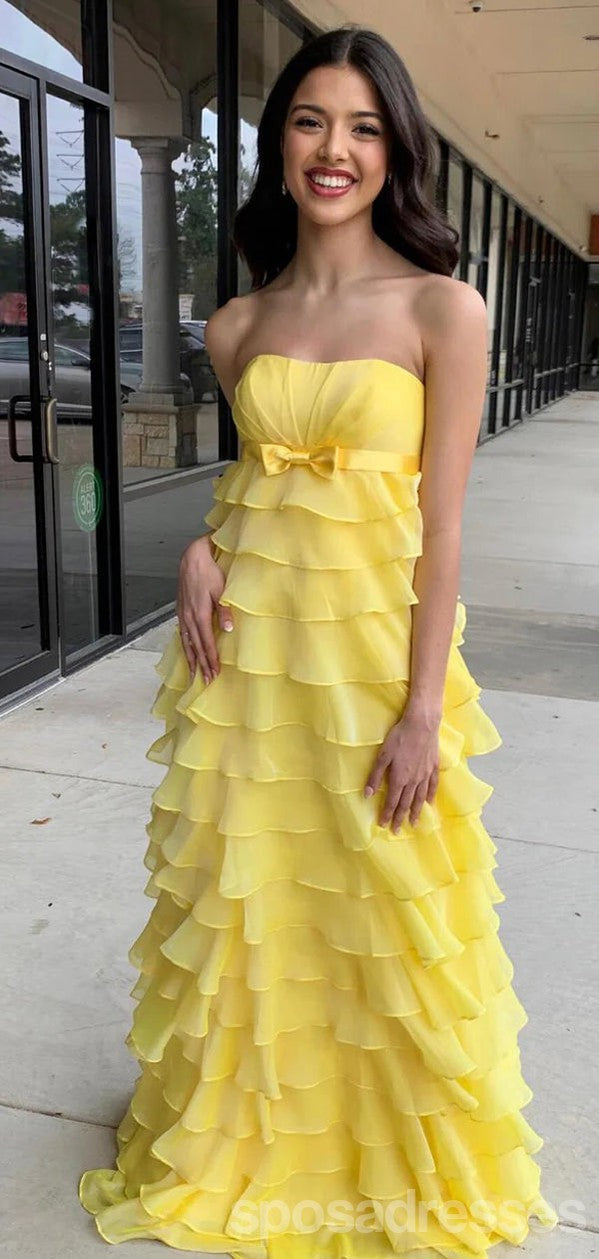 Elegant Yellow A-Line Strapless Maxi Long Party Prom Evening Dress 13426 | Formal Gowns for Weddings, Galas & Special Occasions