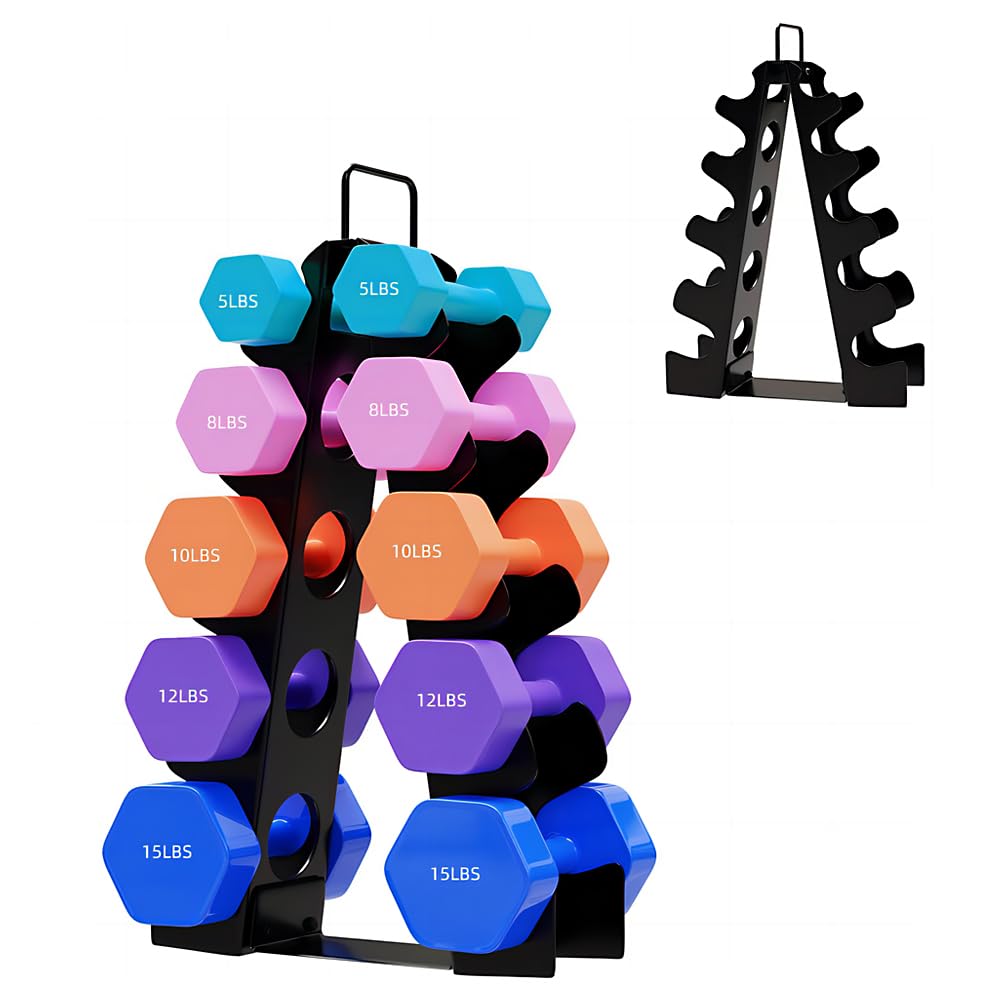 Heavy Duty A-Frame Dumbbell Rack for Home Gym - Steel Weight Stand with Upgraded Handle - Organize Dumbbells, Kettlebells & Fitness Equipment - Perfect for Garage, Basement & Home Workout Spaces (Dumbbells Not Included)