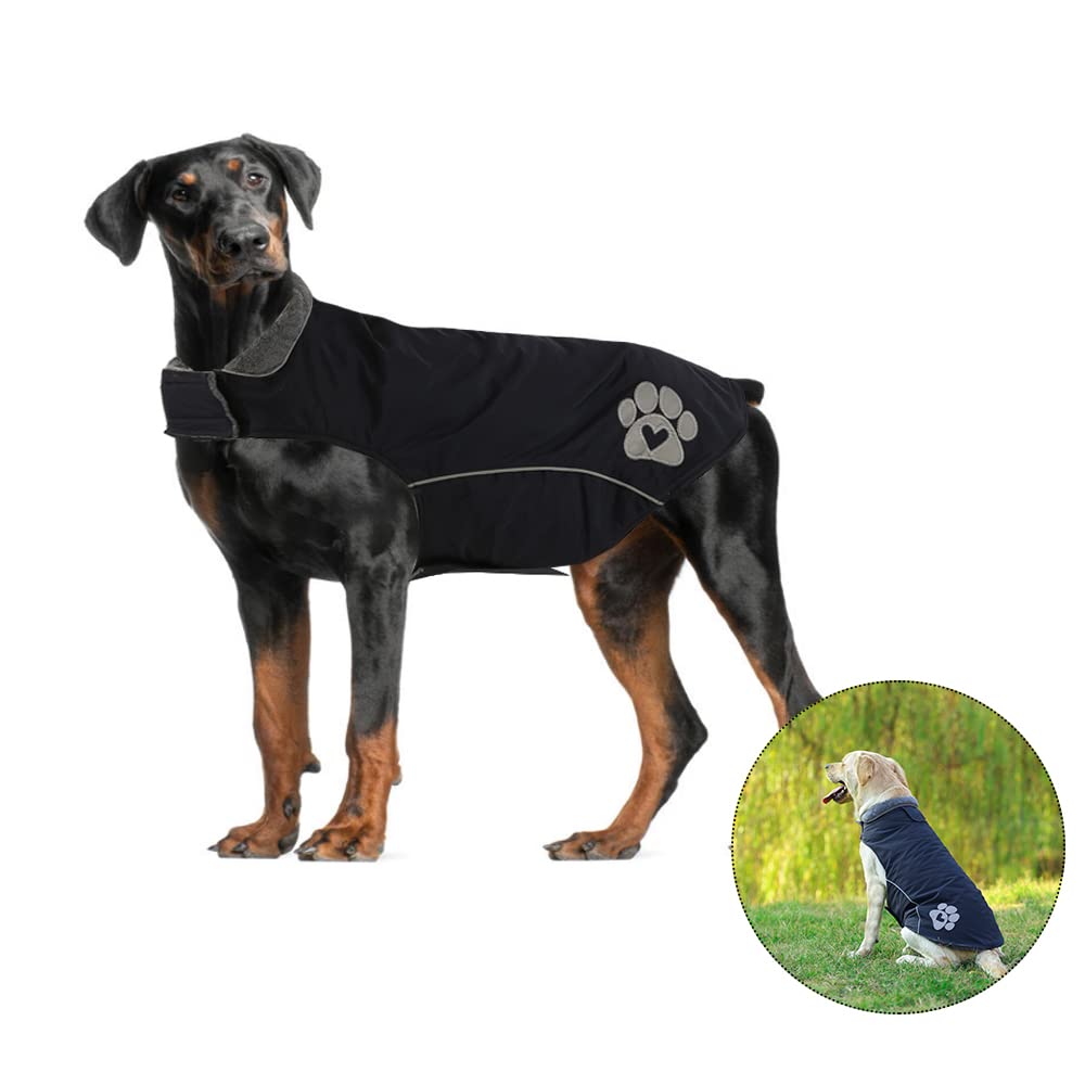 Reflective Waterproof Windproof Fleece Dog Coat - Warm Winter Jacket for Cold Weather, Cozy Dog Vest with Reflective Strips for Safety (Blue, Size L) - Perfect for Outdoor Walks, Hiking, and Winter Adventures