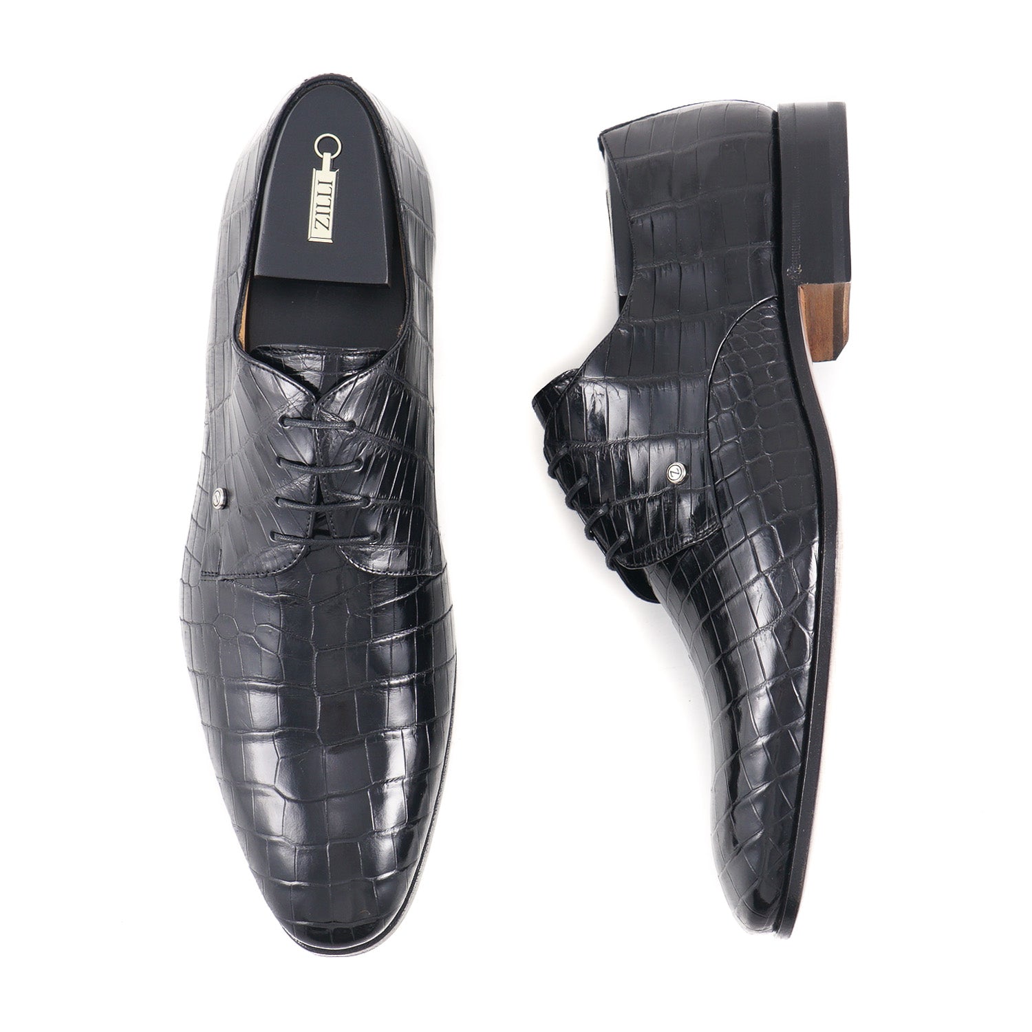 Zilli Black Full Crocodile Derby Shoes for Men - Premium Genuine Leather Dress Shoes for Business & Formal Occasions - Comfortable Luxury Footwear for Weddings, Office & Special Events