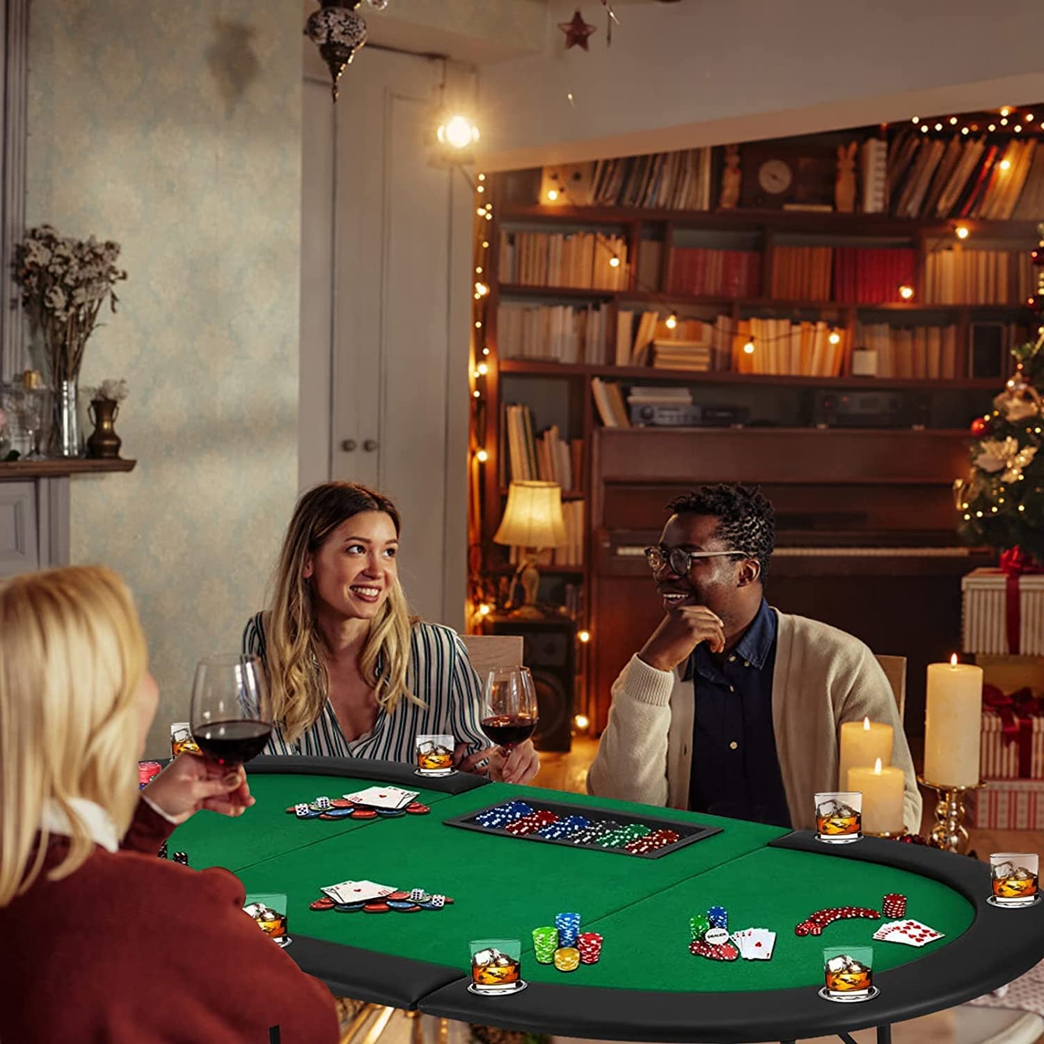 Premium ECOTOUGE Oval Poker Table with Stainless Steel Cup Holders - 10 Player Texas Hold'em Casino Style Game Table with Green Felt & Sturdy Legs - Perfect for Home Game Nights, Poker Parties & Casino-Themed Events