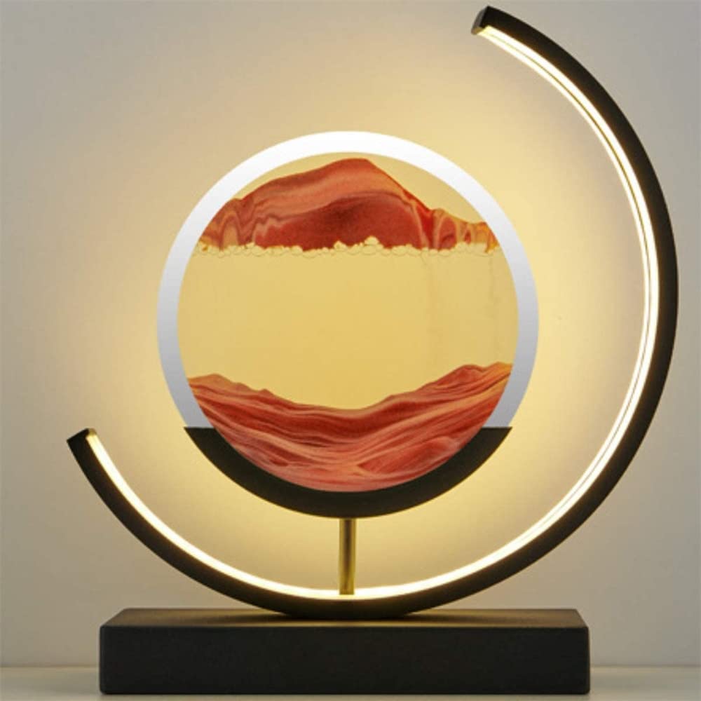 Hourglass Table Lamp - 3D Natural Landscape Night Light, Creative Retro Quicksand Picture, Fashionable Desk Lamp with AU Plug (Red Lampshade) - Perfect for Bedroom, Living Room, Office Decor & Gift Ideas