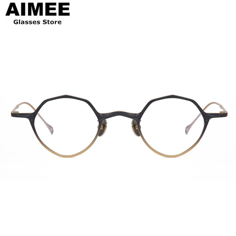 Aimee Unisex Full Rim Polygon Round Titanium Eyeglasses 5973 - Lightweight Durable Frame for Men & Women - Perfect for Reading, Work, and Everyday Fashion