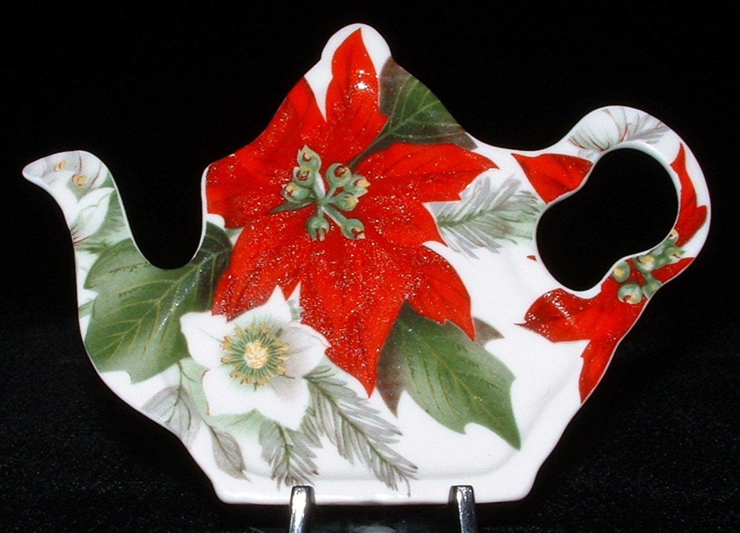 Royal Patrician Teapot-Shaped Poinsettia Tea Bag Holder - Christmas Holiday Gift for Tea Lovers (Perfect for Holiday Decor & Tea Party Hosting)