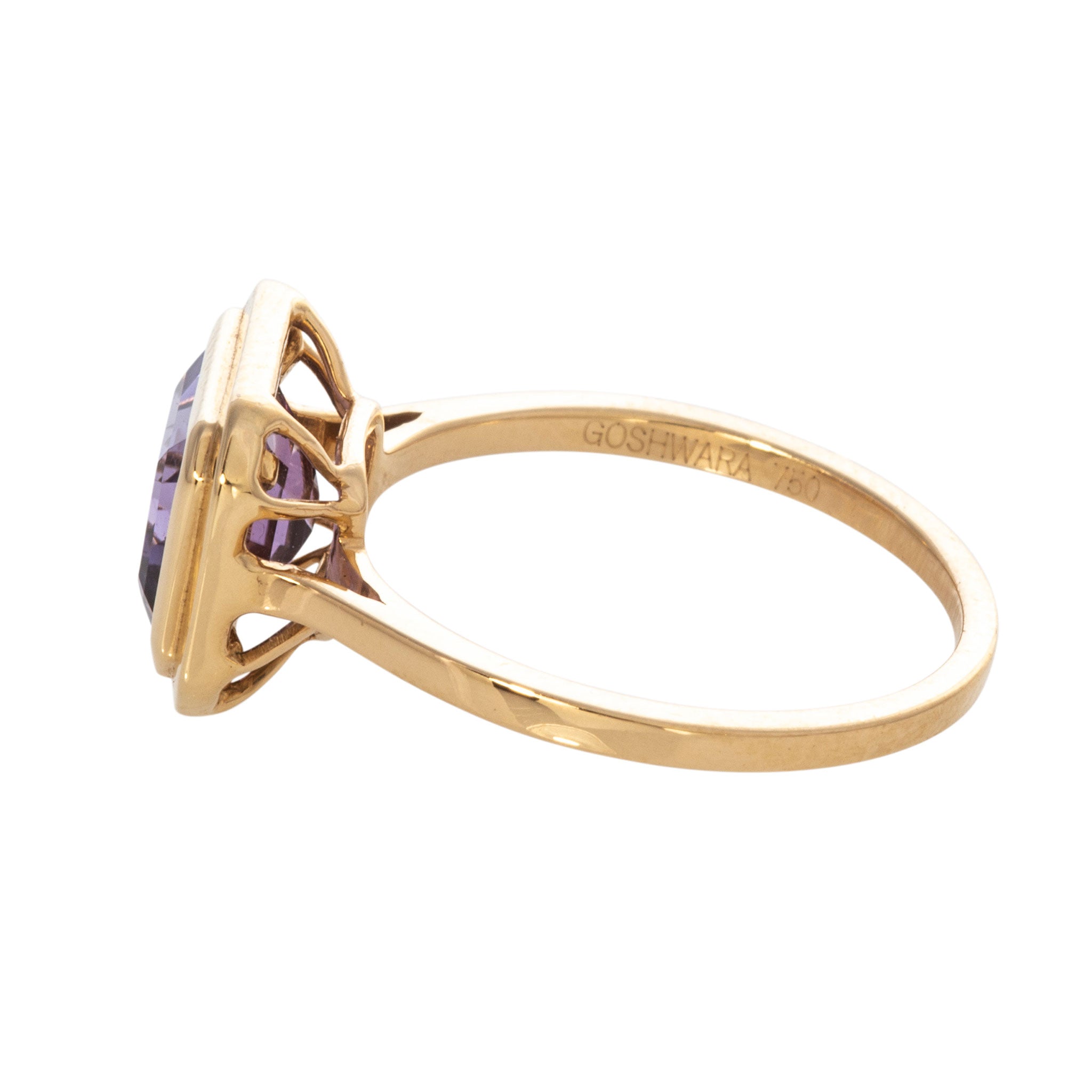Goshwara Emerald Cut Amethyst Bezel Set 18K Gold Ring for Women | Elegant Wedding, Engagement & Anniversary Jewelry Gift