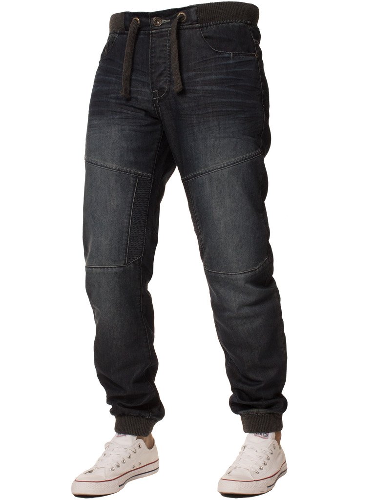 Enzo Men's Stretch Denim Joggers - Black Slim Fit Cuffed Ankle Jeans for Casual Wear | Big & Tall Sizes 28-46 | Perfect for Streetwear, Work & Weekend Outfits