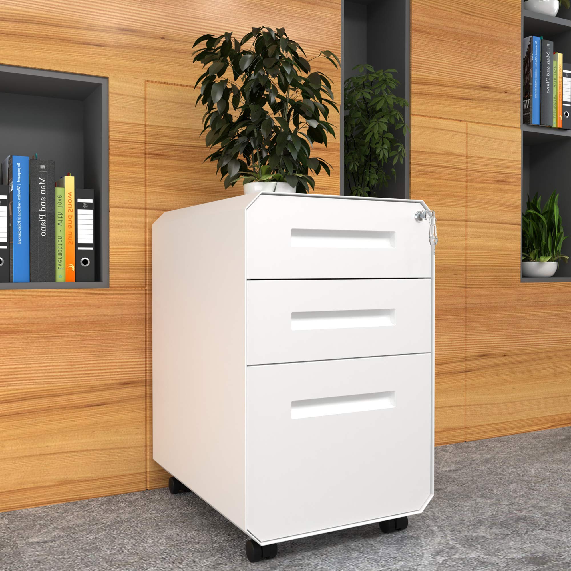 YITAHOME 3-Drawer Locking File Cabinet with Divider & Pencil Tray - Portable Metal Office Storage Cabinet for Documents, Files & Supplies - Perfect for Home Office, Workplace & School Organization (White)