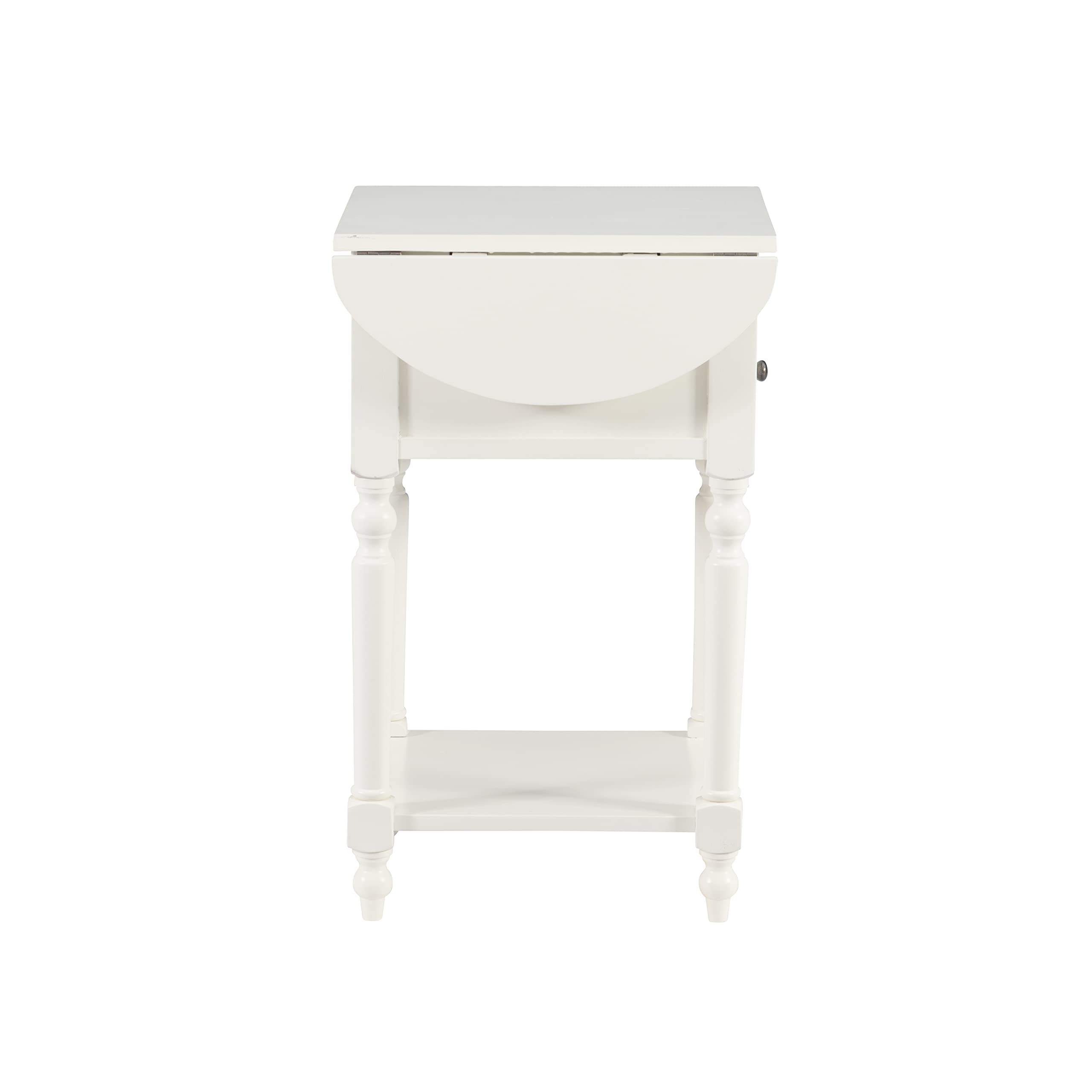 Powell Furniture Shiloh Drop Leaf Accent Table - Antique White Small Side Table for Living Room, Bedroom & Entryway | Compact Space-Saving Design