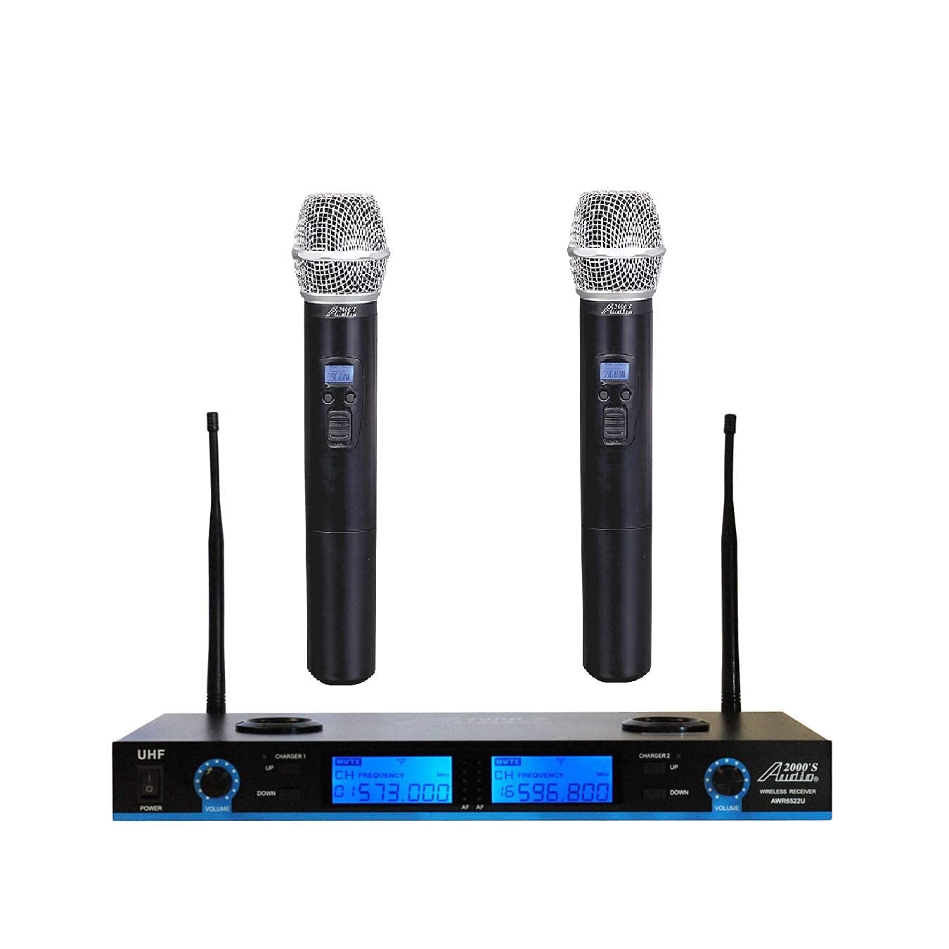 Audio 2000S WM6522 UHF Wireless Microphone System with 2 Rechargeable Mics - PLL Frequency Agile for Clear Sound - Perfect for Karaoke, Live Performances & Public Speaking