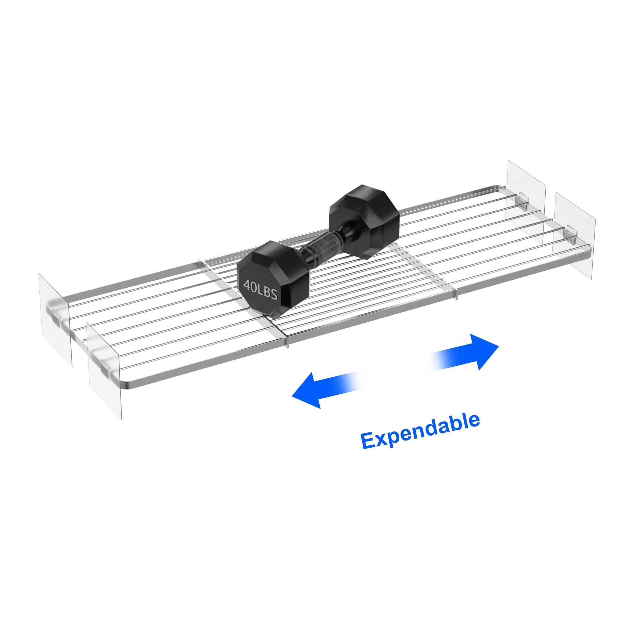 Expandable Closet Tension Shelves - Adjustable Wire Shelf Organizer for Cabinet, Wardrobe & Pantry | DIY Metal Divider for Kitchen, Bedroom & Bathroom Storage | Space-Saving Solution for Small Spaces
