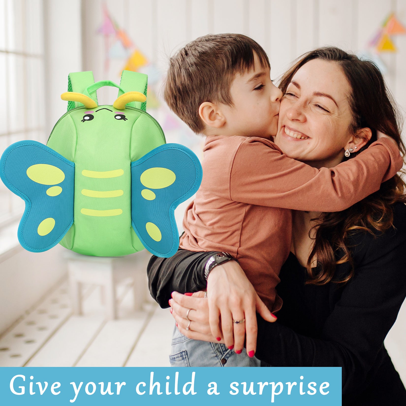 GARVEE 300D 3D Butterfly Kids Backpack for School - Lightweight Waterproof Bookbag with Adjustable Straps, Green - Perfect for Elementary Students, Daycare & Travel Accessories
