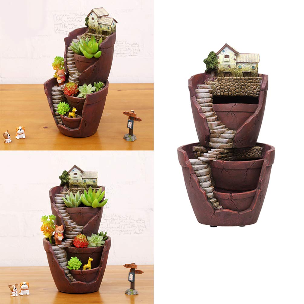BESPORTBLE Small Succulent Pot - Double Layer Sky Garden Planter with Miniature House Design - Cactus & Succulent Planters for Home, Office Decor - Perfect for Windowsills, Desks & Gift Giving