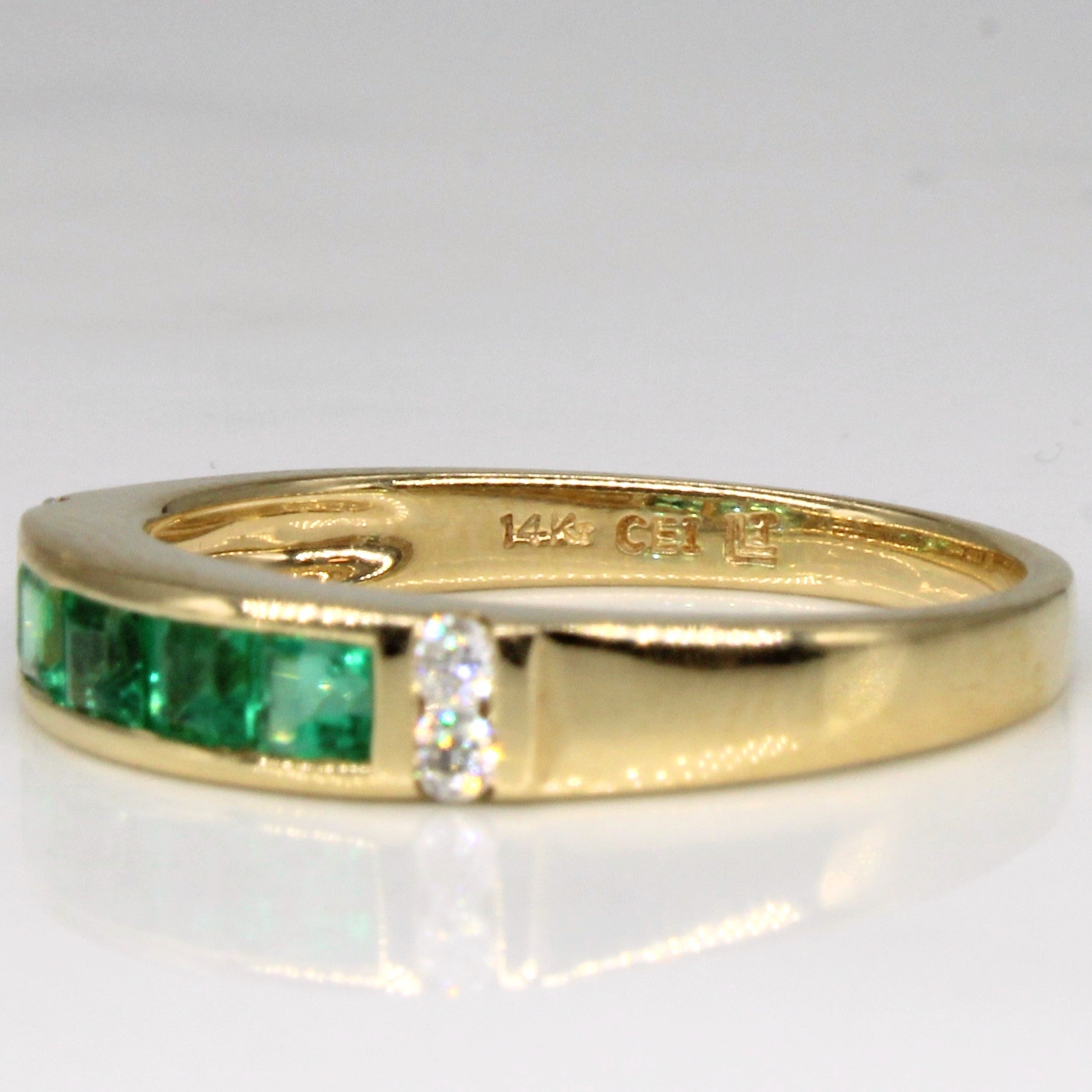 Emerald and Diamond Wedding Band Ring - 0.50ctw Emerald & 0.06ctw Diamond - Size 6.5 - Elegant Engagement, Anniversary or Gift Jewelry for Women
