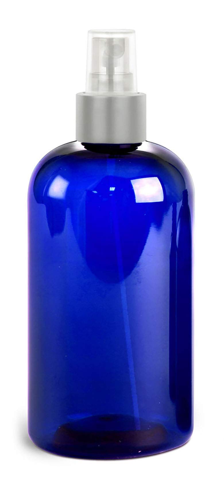 8 Oz Empty Blue Plastic Fine Mist Spray Bottles with Matte Silver Pumps - Refillable & Reusable for Perfume, Cologne, Hair Products, Body Mist, Linen & Kitchen Use - Unbreakable Dispensing Bottle for Travel, Home & Salon