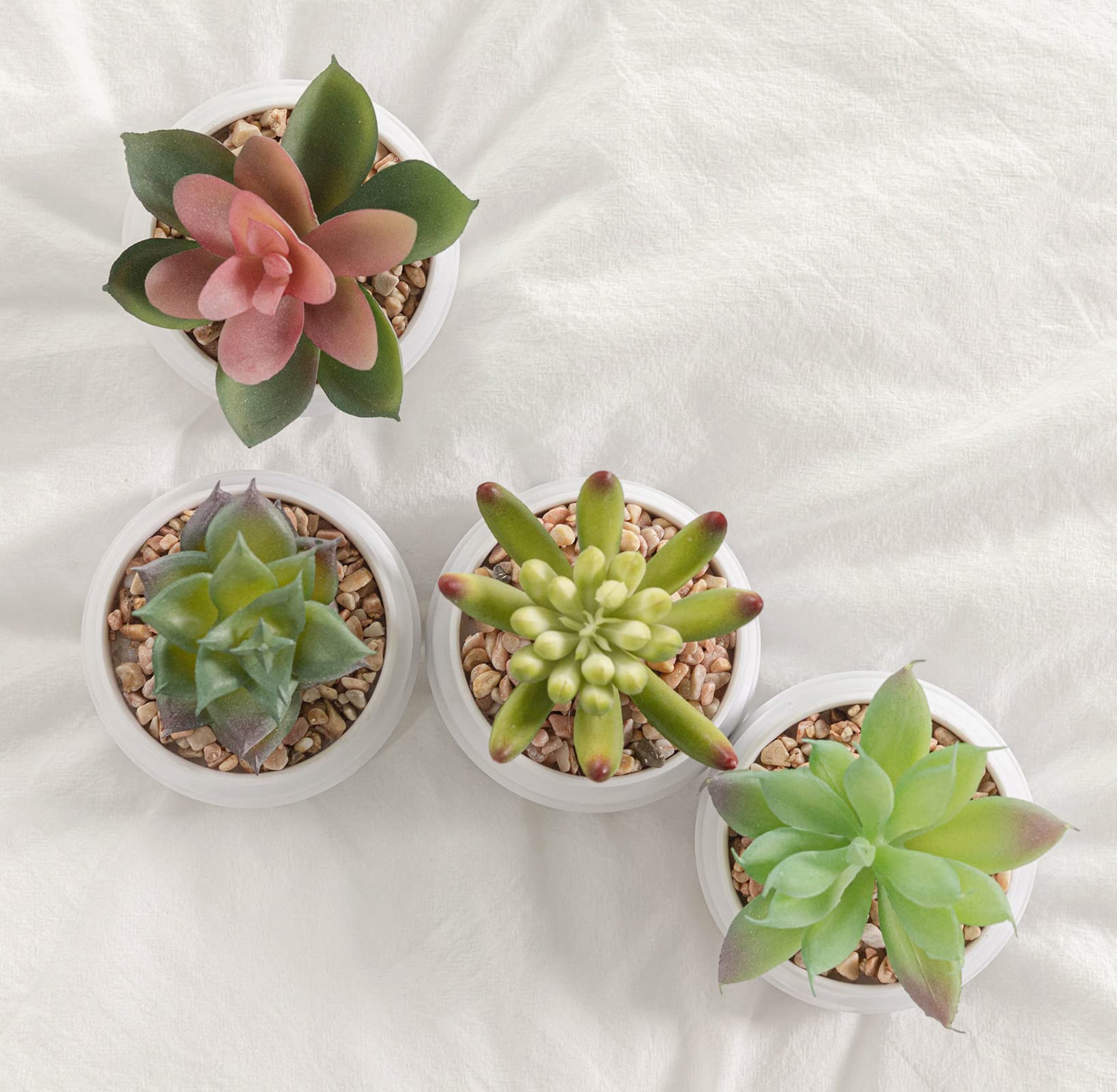 Premium Artificial Succulent Plants in Pots - Set of 4 Fake Cacti & Faux Succulents for Home, Office & Indoor Decor - Low Maintenance Desk Plants for Living Room, Bathroom & Workspace Decorations