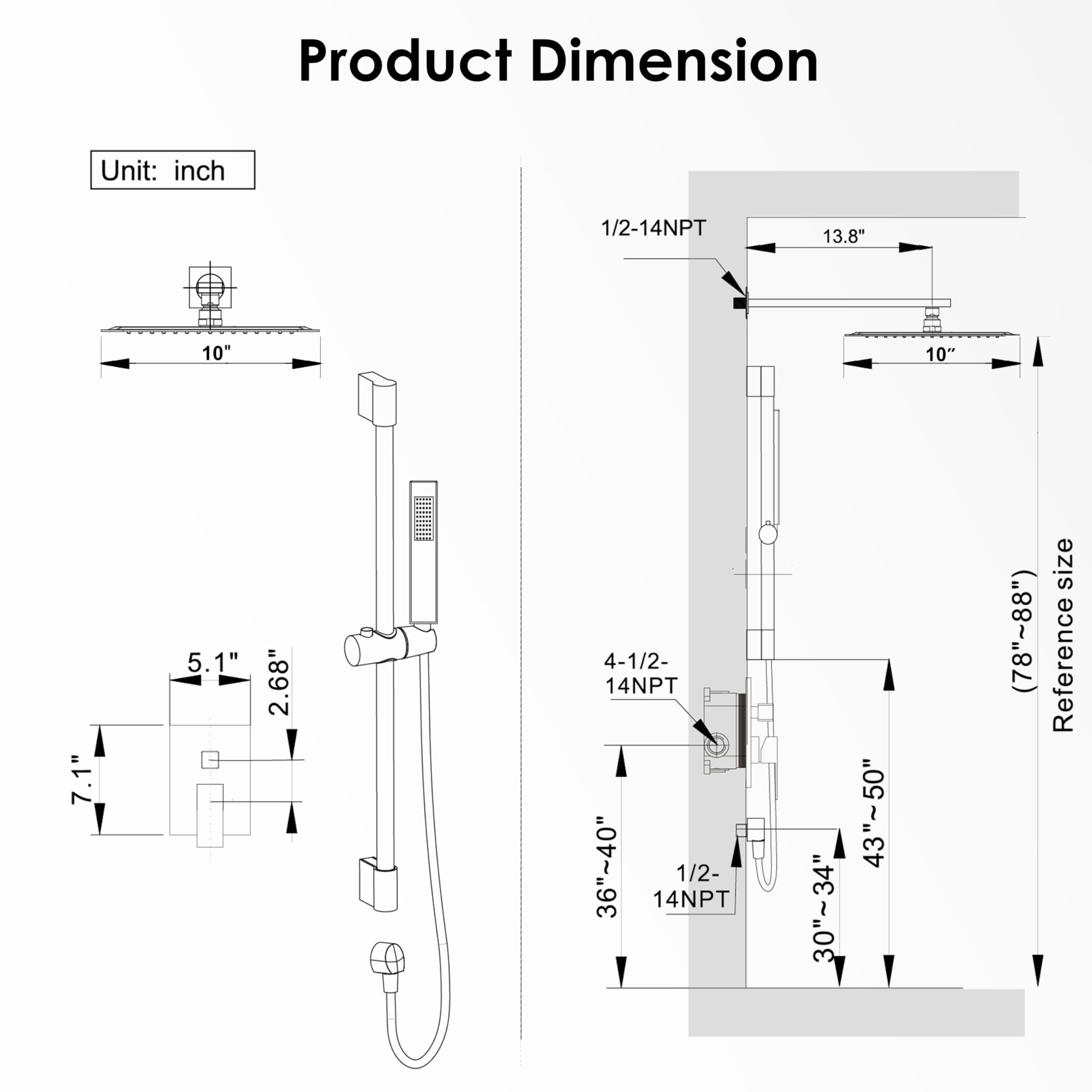 ESNBIA Brushed Gold Shower System - 10 Inch Rain Shower Head & Handheld Spray Combo, Wall Mounted Slide Bar Faucet with Mixer Valve, High Pressure Bathroom Fixture for Luxury Spa-Like Experience