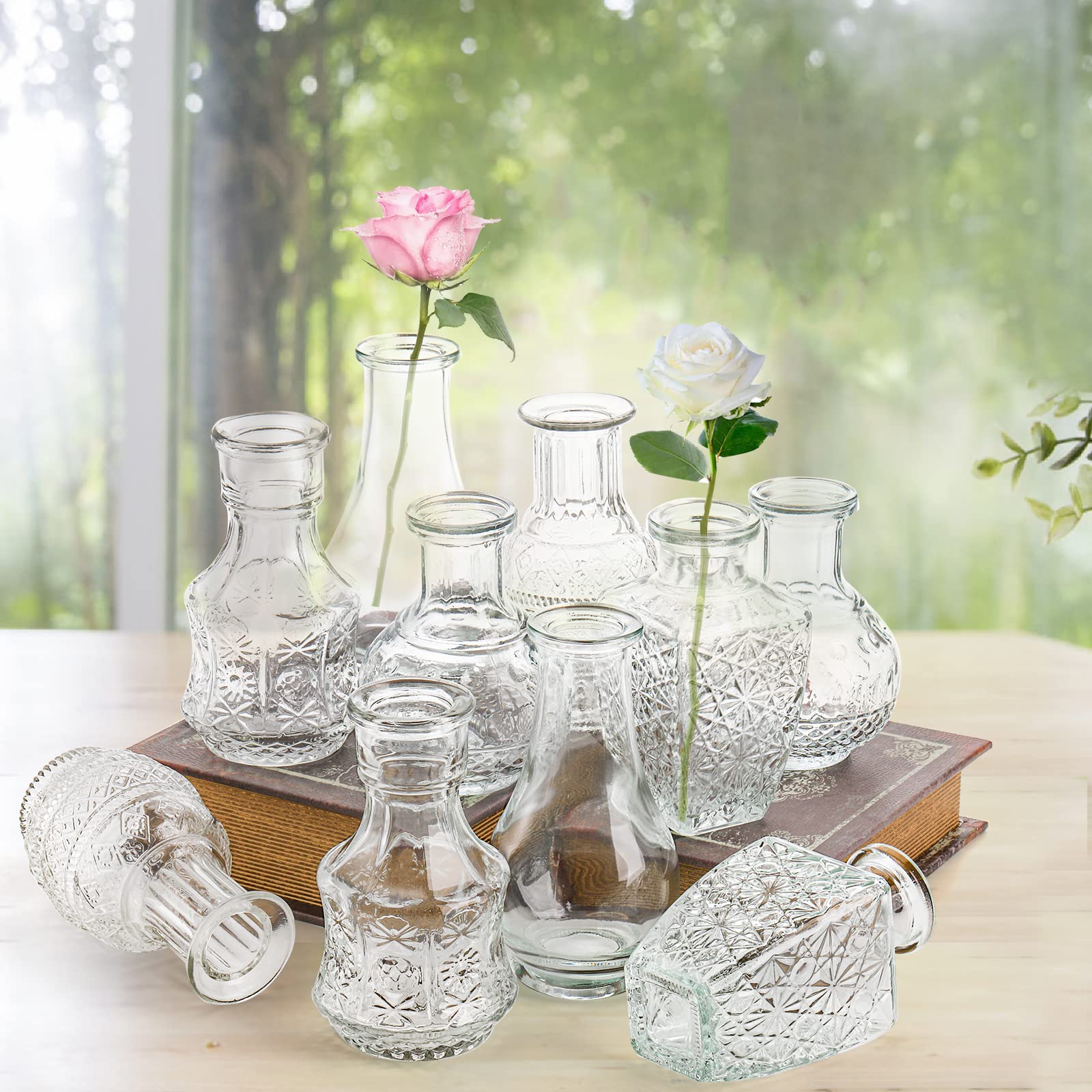 DEAYOU 10-Pack Clear Glass Bud Vases - Small Floral Centerpiece Vases for Wedding Decor, Home Table Decorations, Tea Party & Gift Ideas - Perfect for Roses, Succulents & DIY Flower Arrangements