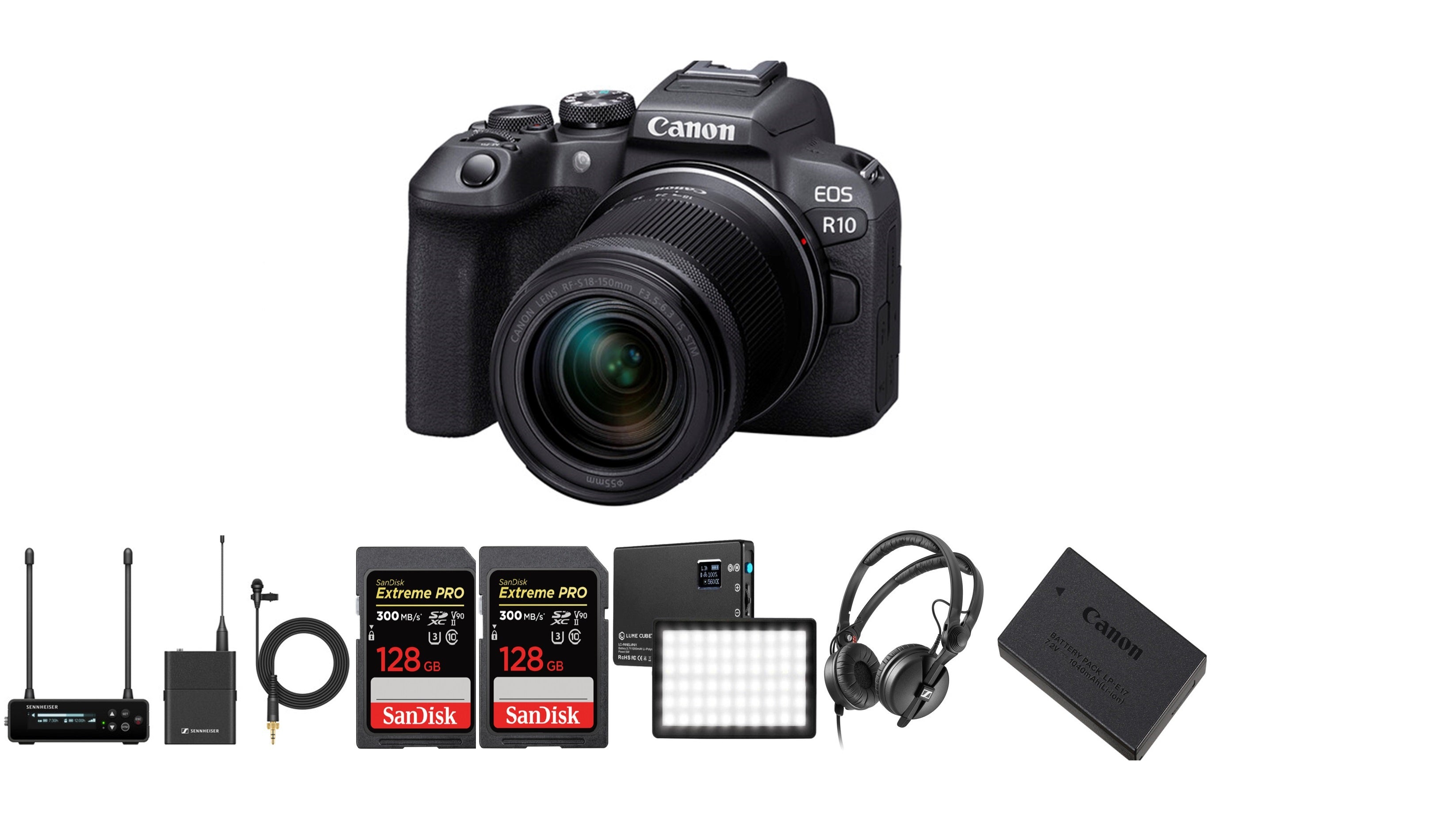 Canon EOS R10 Mirrorless Camera with 18-150mm Lens Kit - 4K Video, Audio Recording, 24.2MP APS-C Sensor | Includes 2x SanDisk 128GB Extreme Memory Cards, Tripod & Accessories | Perfect for Vlogging, Travel Photography & Content Creation