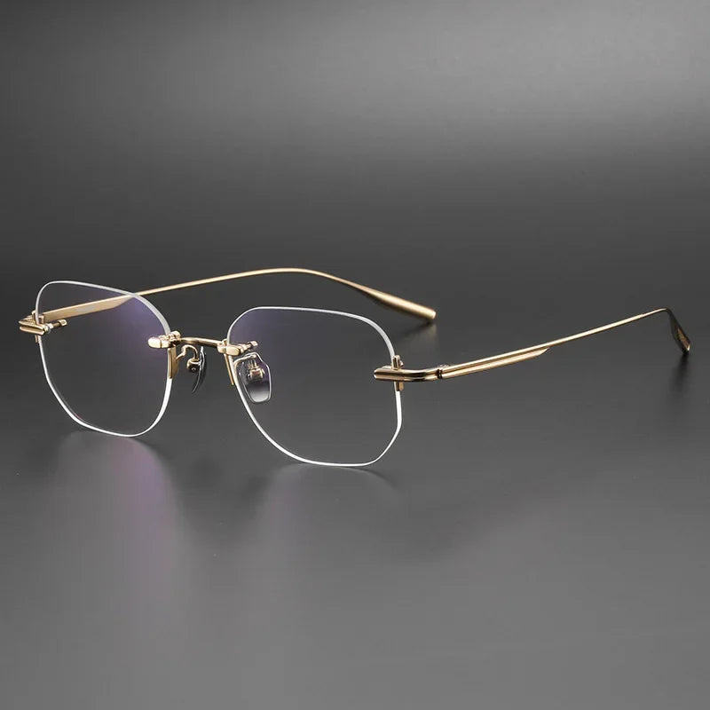 Aror Unisex Rimless Irregular Square Titanium Eyeglasses 10132 - Lightweight & Durable Frame for Reading, Work & Fashion | Trendy Square Glasses for Men & Women