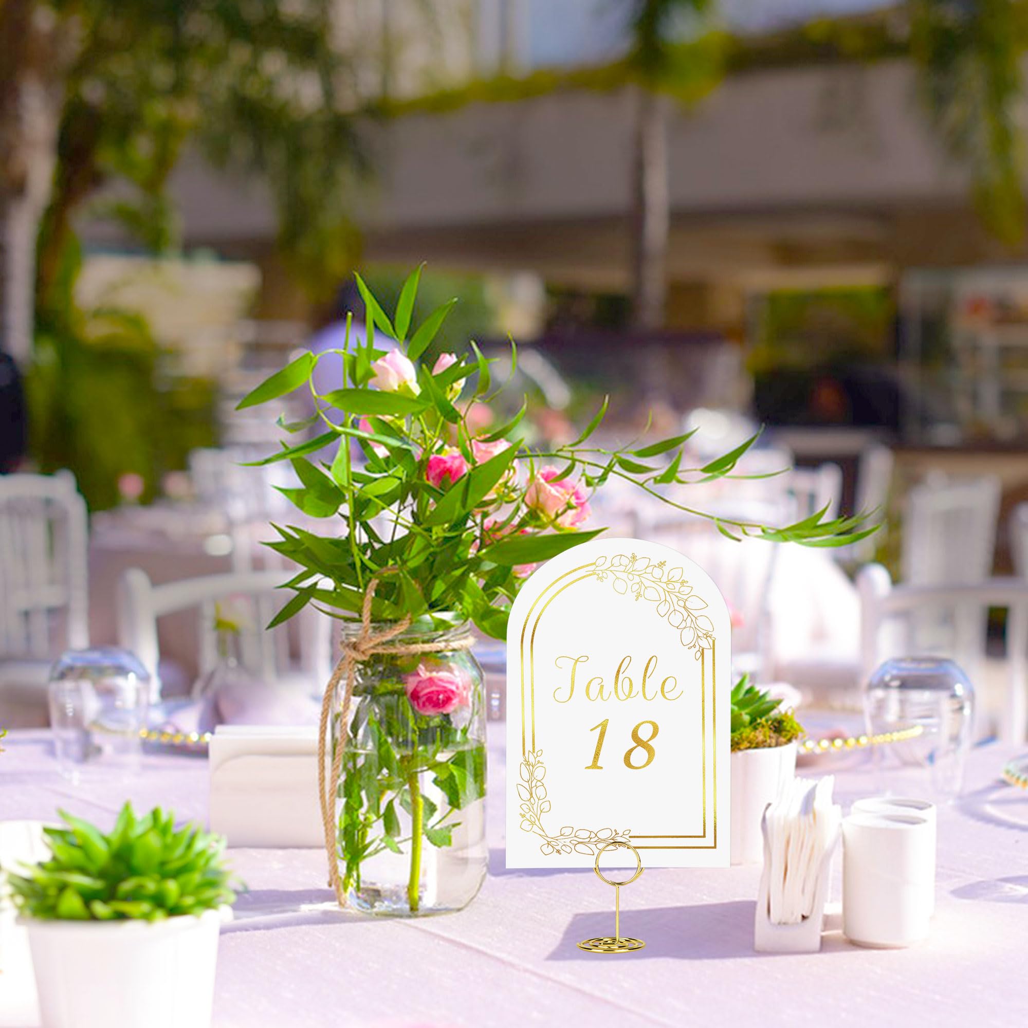 JOYIT 30 Sets Wedding Table Numbers 1-30 with Round Holders - White Gold Place Cards for Wedding Reception, Birthday Party - Elegant 4