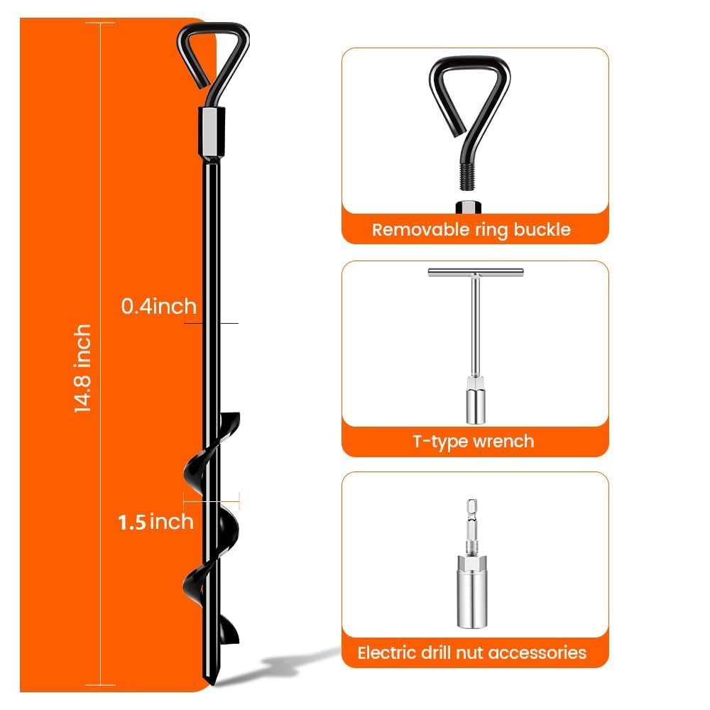 Heavy Duty Ground Anchors & Screw-in Tent Stakes Kit - 4 Pack for High Winds, Camping Tents, Canopies, Trampolines, Sheds, Swing Sets & Mobile Homes | Secure Outdoor Equipment in Storms & Strong Winds