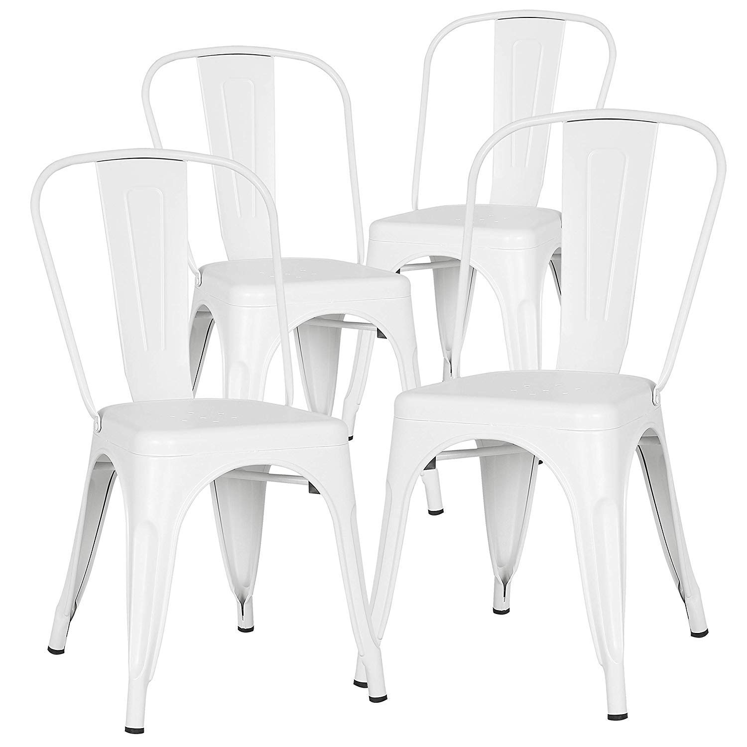4-Piece Navy Blue Metal Patio Dining Chairs Set - Farmhouse Style Indoor/Outdoor Iron Chairs for Restaurant, Beach Cafe & Backyard (White) - Perfect for Outdoor Dining, Poolside Lounging & Garden Decor