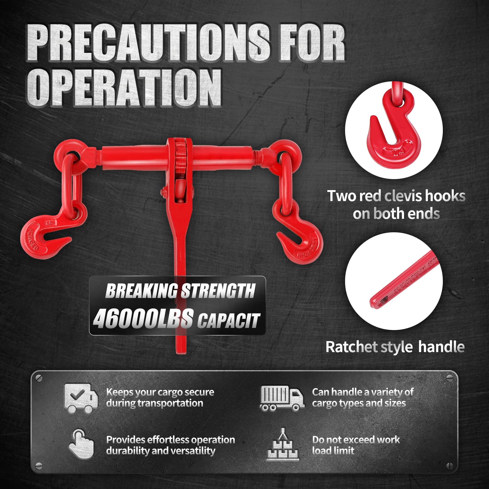2 Pack 13000LBS Heavy Duty Ratchet Chain Binders - 1/2
