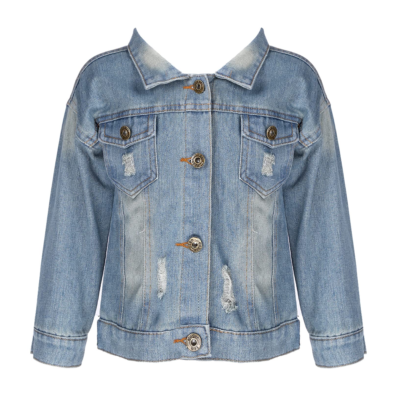 EasyForever Boys' Western Style Ripped Denim Jacket - Distressed Long Sleeve Button Up Jean Coat for Kids | Perfect for School, Outdoor Adventures & Casual Wear