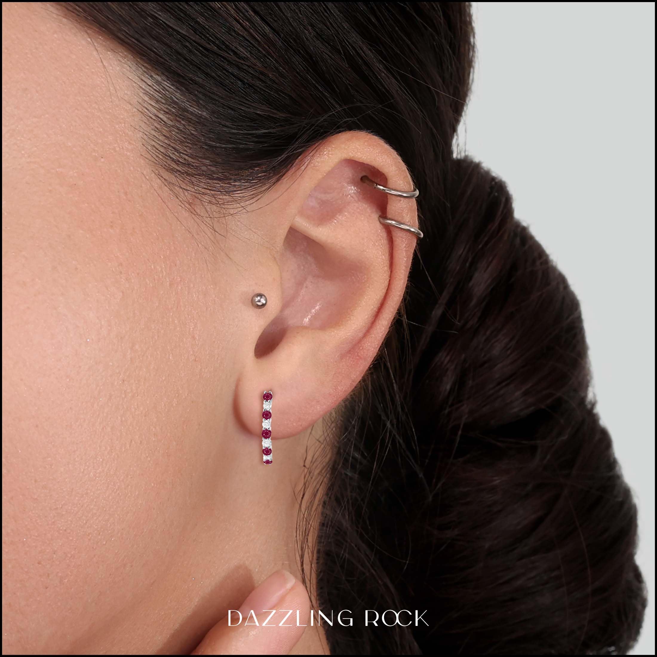 Dazzlingrock Collection 14K Solid White Gold Round Gemstone & Diamond J Hoop Earrings for Women - Elegant Gift for Weddings, Parties & Special Occasions