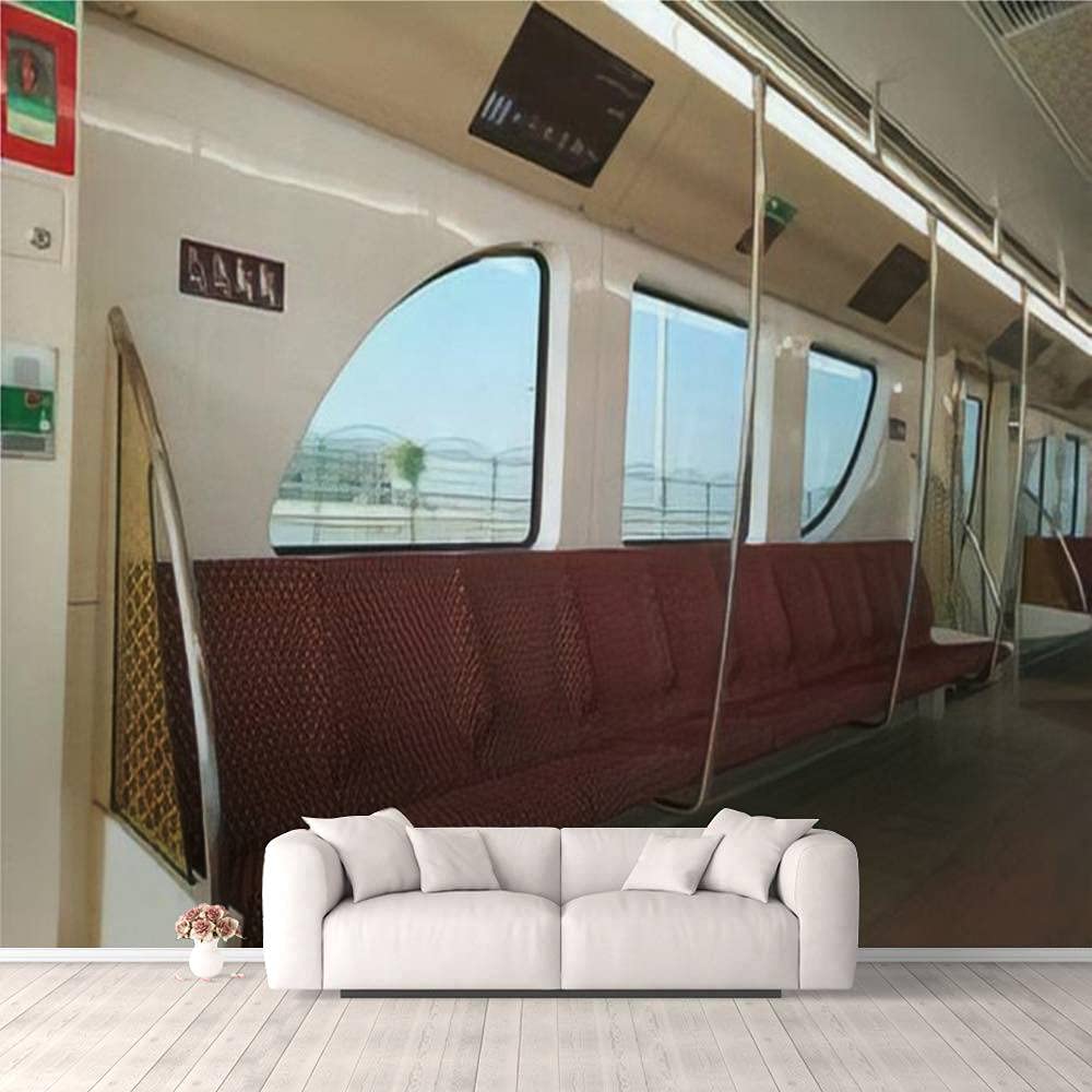 Modern 3D Cabin Interior Metro Train Wall Mural - Doha Qatar Inspired Removable Peel & Stick Wallpaper for Living Room, Bedroom, TV Background - Perfect for Home Decor, Accent Walls, and Rental Apartments