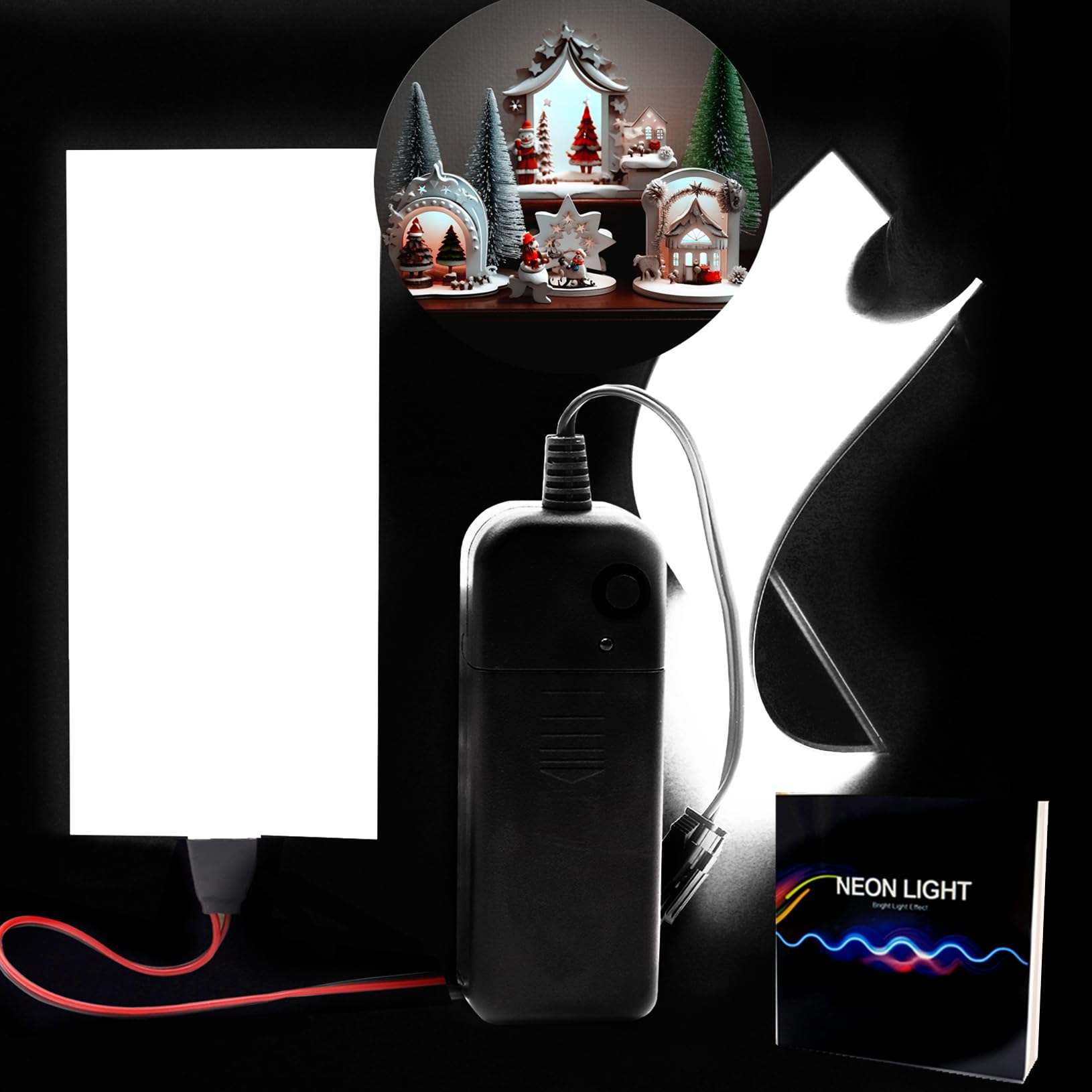 Ourbest Electroluminescent EL Sheet Light - 3 Modes (Stay On/Slow Flash/Fast Strobe), 12cm x 5cm DIY Neon Panel, Cuttable Lamp for Cosplay, Room Decor, Halloween Costume, Rave Parties (White)
