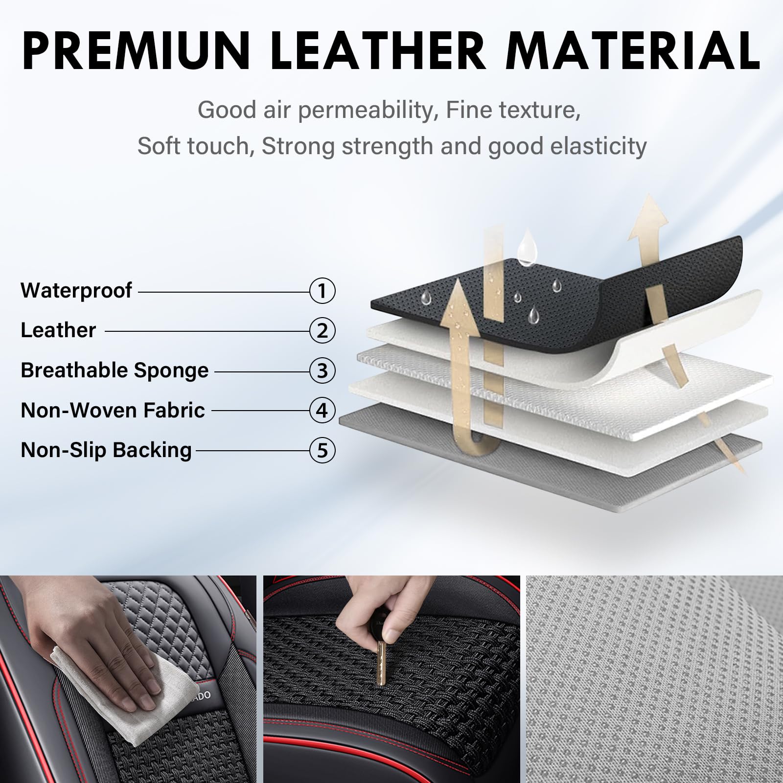 Premium Universal Car Seat Covers Full Set (5-Piece) - Breathable Leather-Woven Design for Front & Back Seats | Perfect Fit for Most Vehicles in Black & Red | Ideal for Daily Commuting, Road Trips & Family Protection