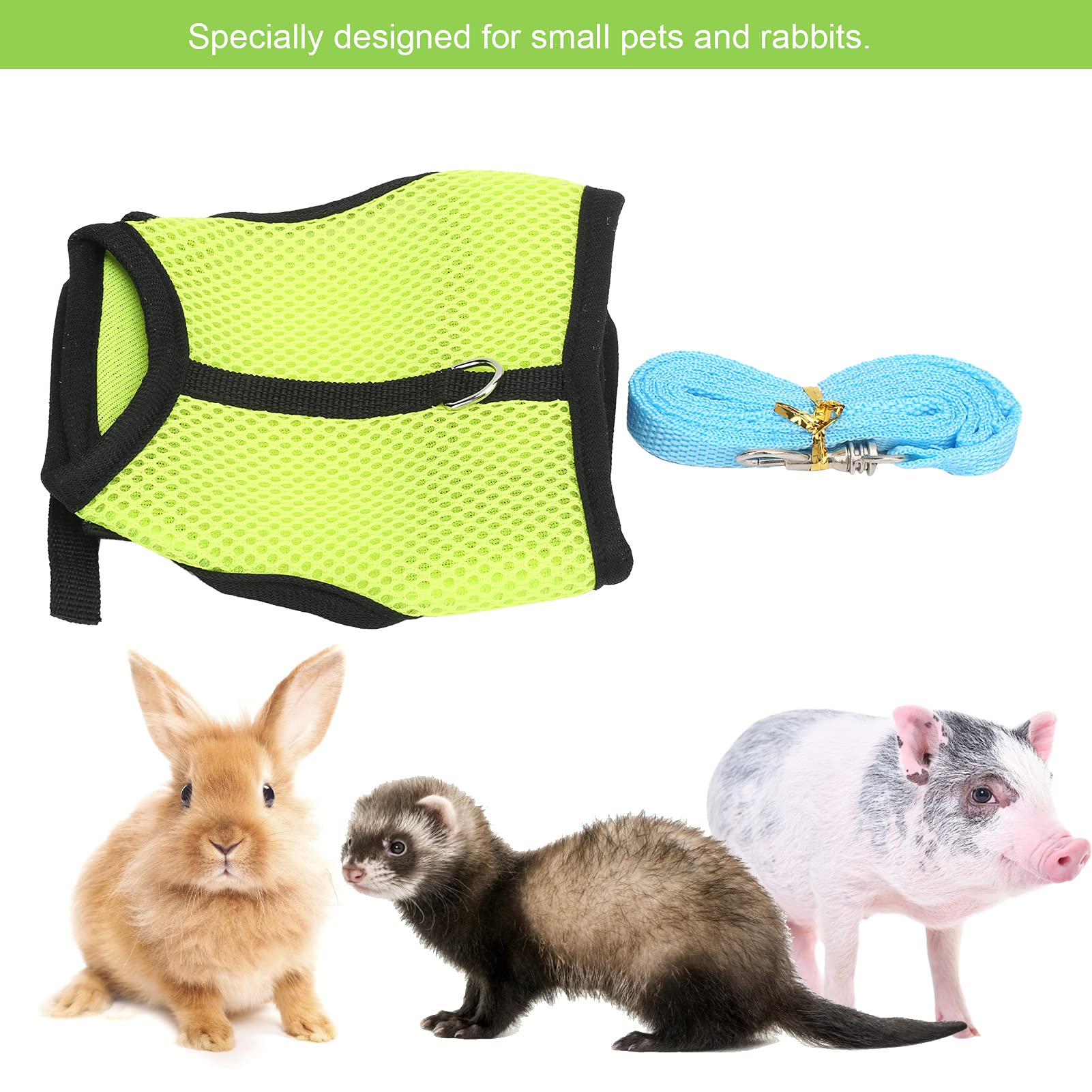 Small Dog Harness - Mesh Puppy Harness for Rabbits & Guinea Pigs (Green) - Perfect for Outdoor Walks