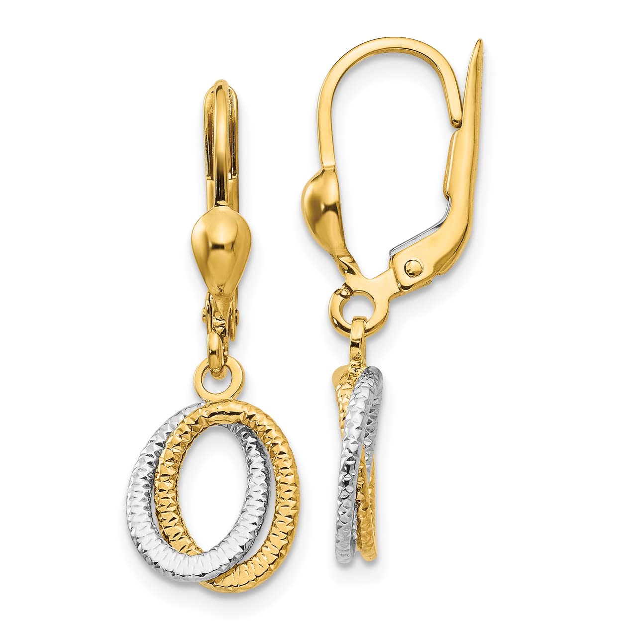 14k Two-Tone Gold Textured Dangle Leverback Earrings for Women | Elegant Drop Earrings for Party, Wedding & Evening Wear | Lex & Lu LAL82728