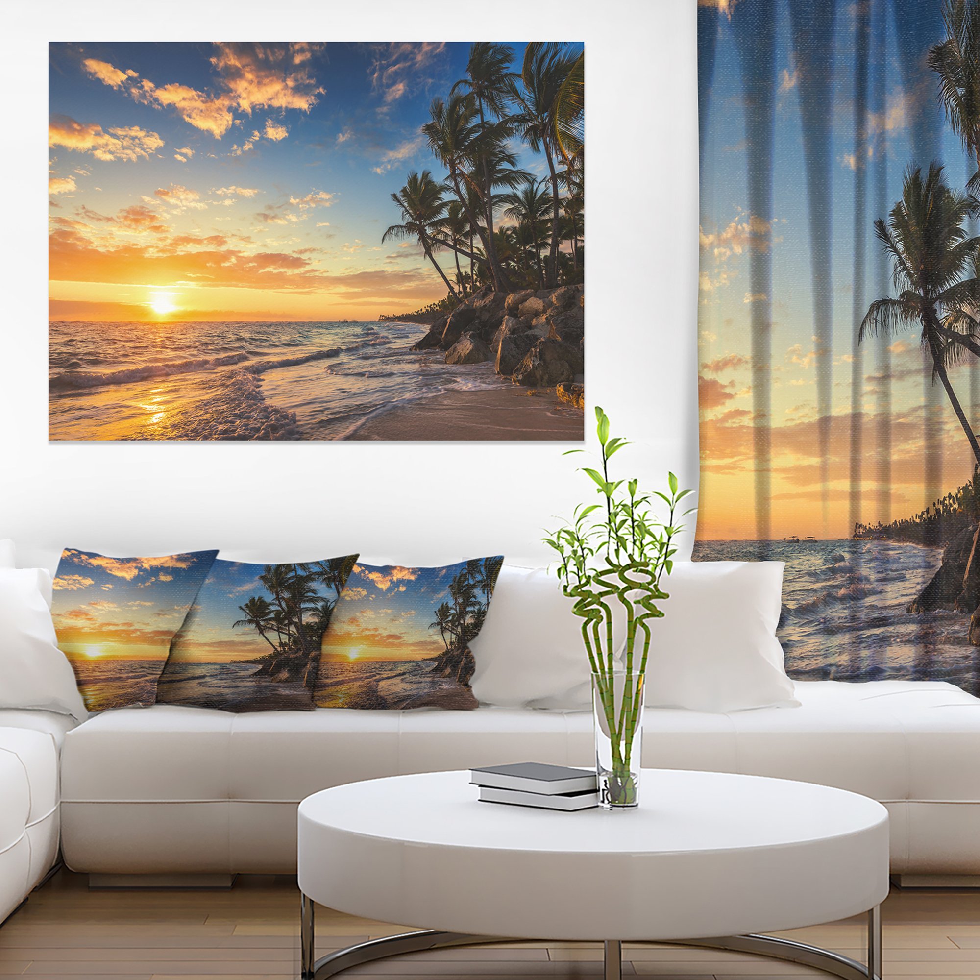 Extra Large Tropical Island Beach Seascape Canvas Art - Palm Trees & Ocean View - Perfect for Living Room, Bedroom, or Office Wall Decor