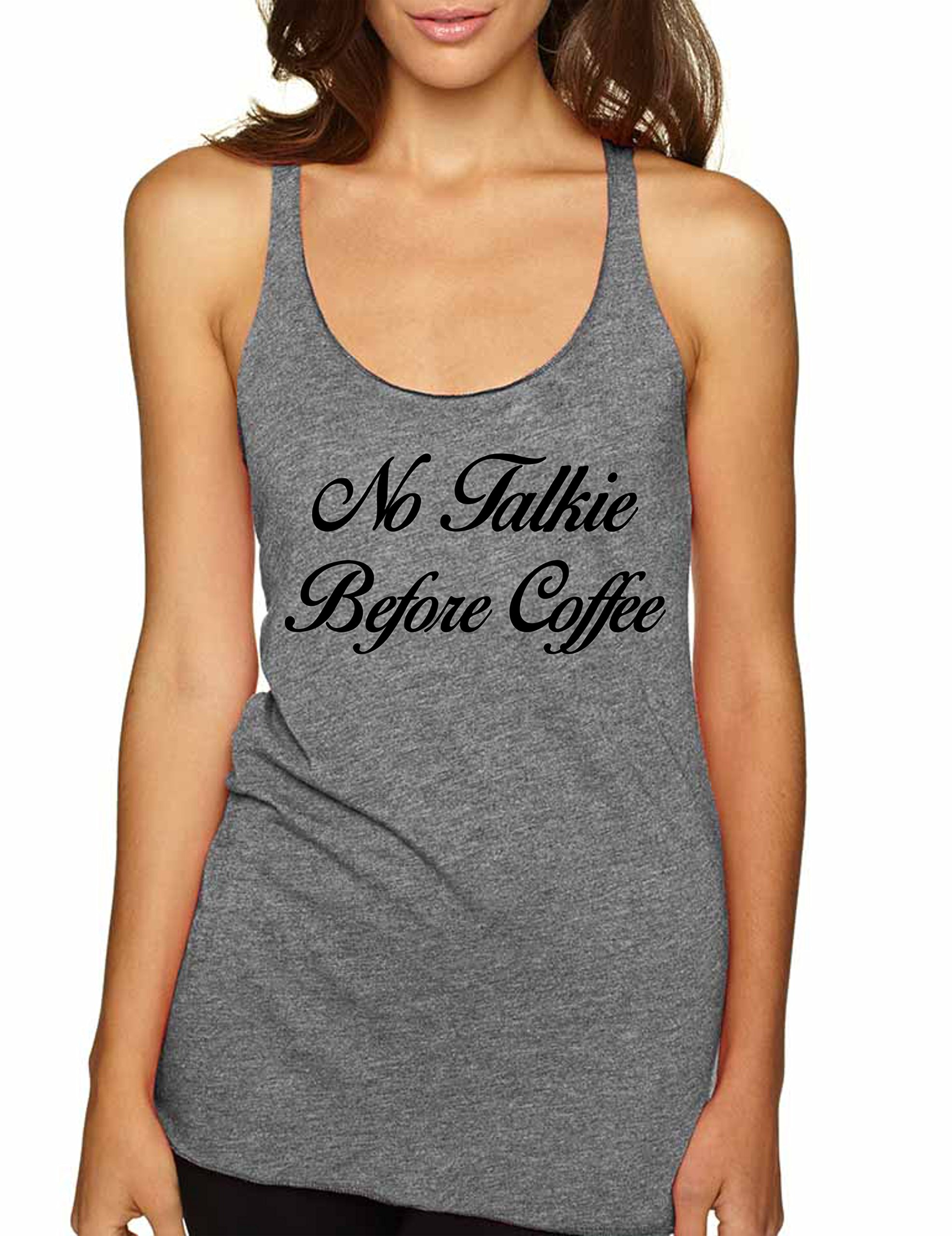 ALLNTRENDS Women's No Talkie Before Coffee Graphic Tank Top - Casual Summer Sleeveless Shirt for Coffee Lovers, Workout, and Everyday Wear