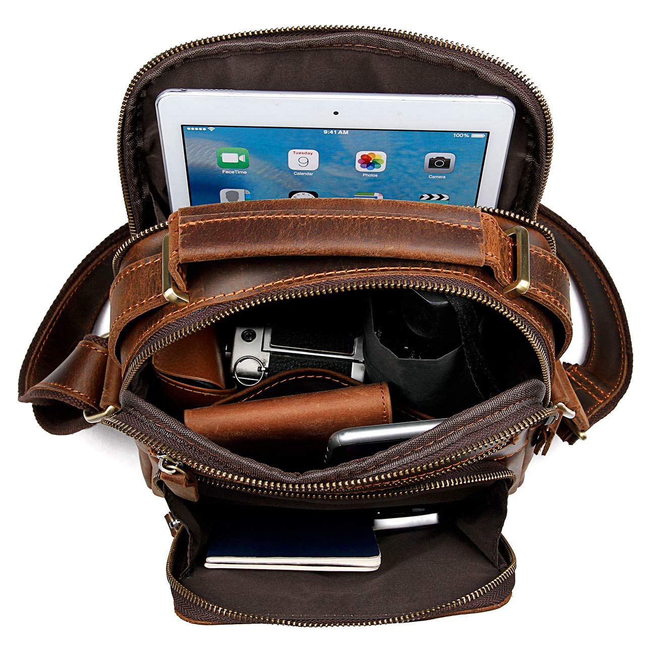 EURYNOME Genuine Full Grain Leather Messenger Bag for Men - Stylish & Durable Crossbody Shoulder Bag for Work, Travel & Daily Commute