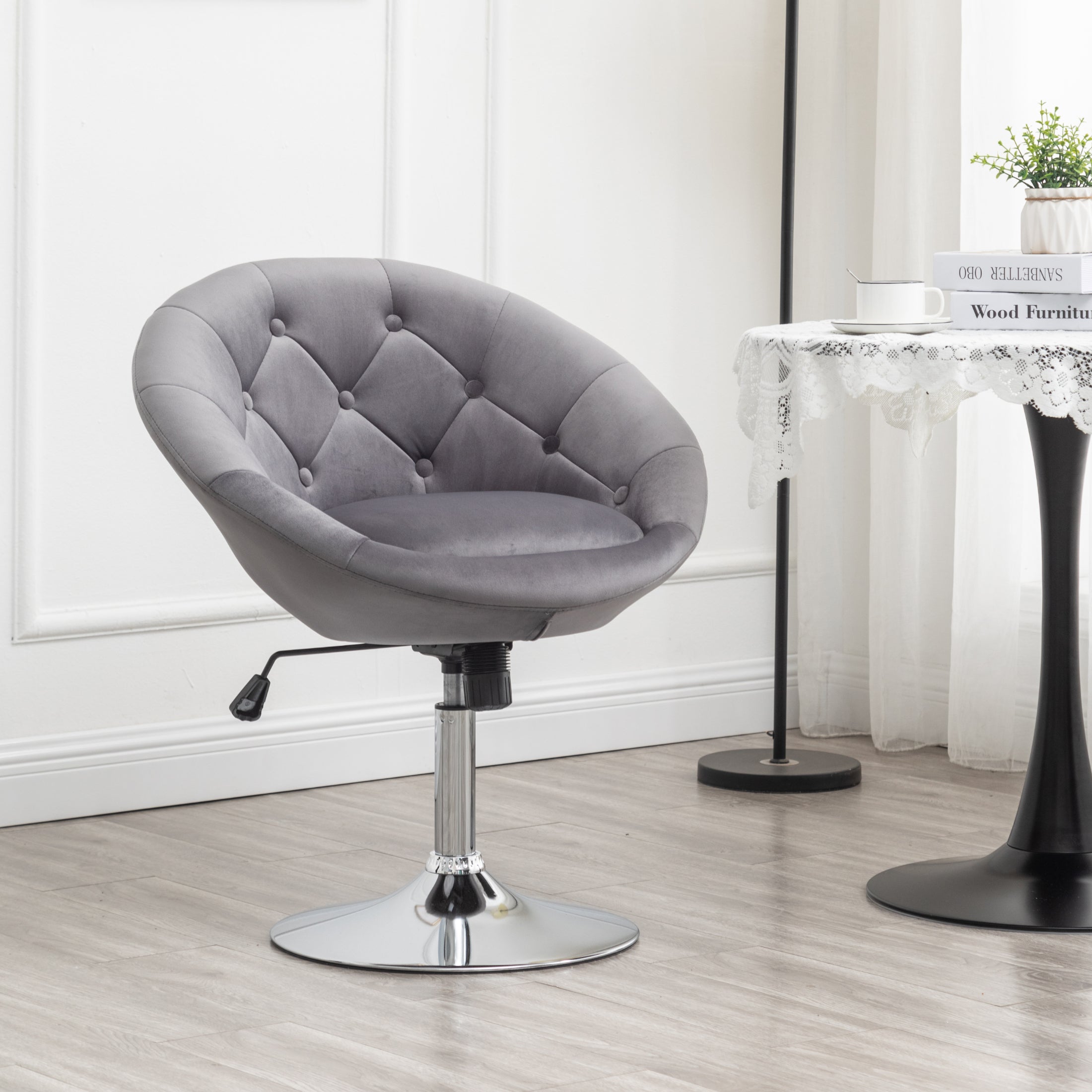 Roundhill Furniture Noas Velvet Upholstered Tufted Back Swivel Accent Chair - Modern Living Room Lounge Chair for Home Office, Bedroom & Reading Nook