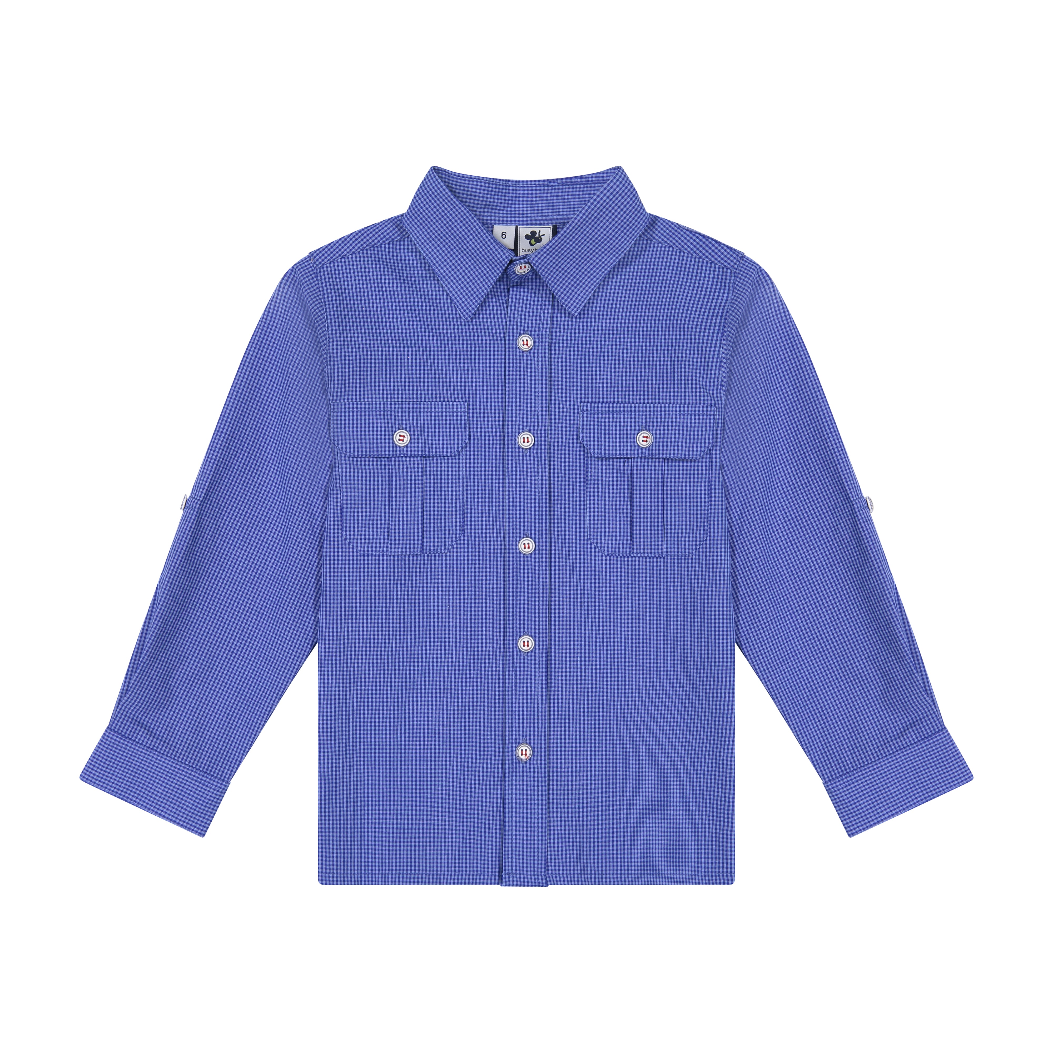 Reece Boys Camp Shirt - Navy Blue Mini Check Plaid Button Up Shirt for Kids | Casual Summer Outfit, School Wear & Outdoor Activities
