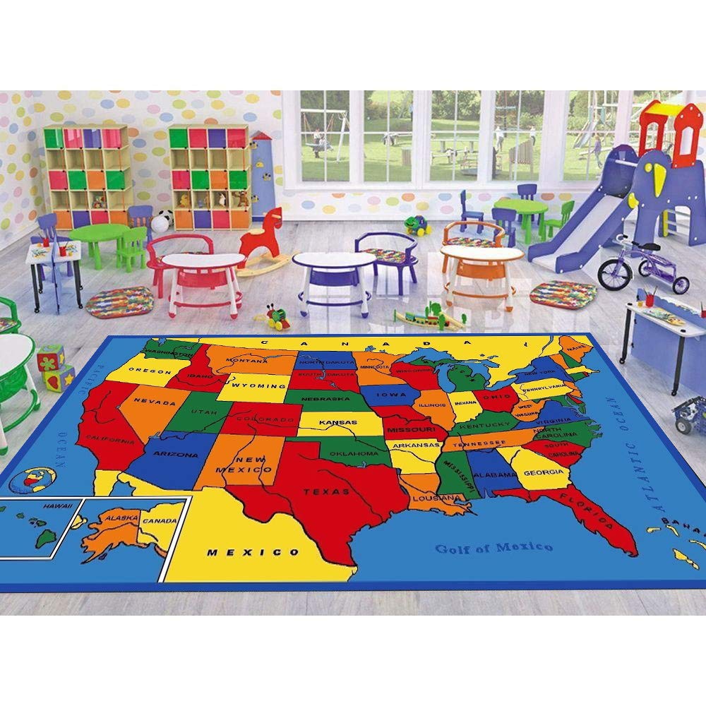 CR USA Map Educational Area Rug for Kids - 8x10 Feet Non-Slip Classroom Carpet | Perfect for Daycare, Playroom & Children's Bedroom | Learning Geography & Safe Play Surface
