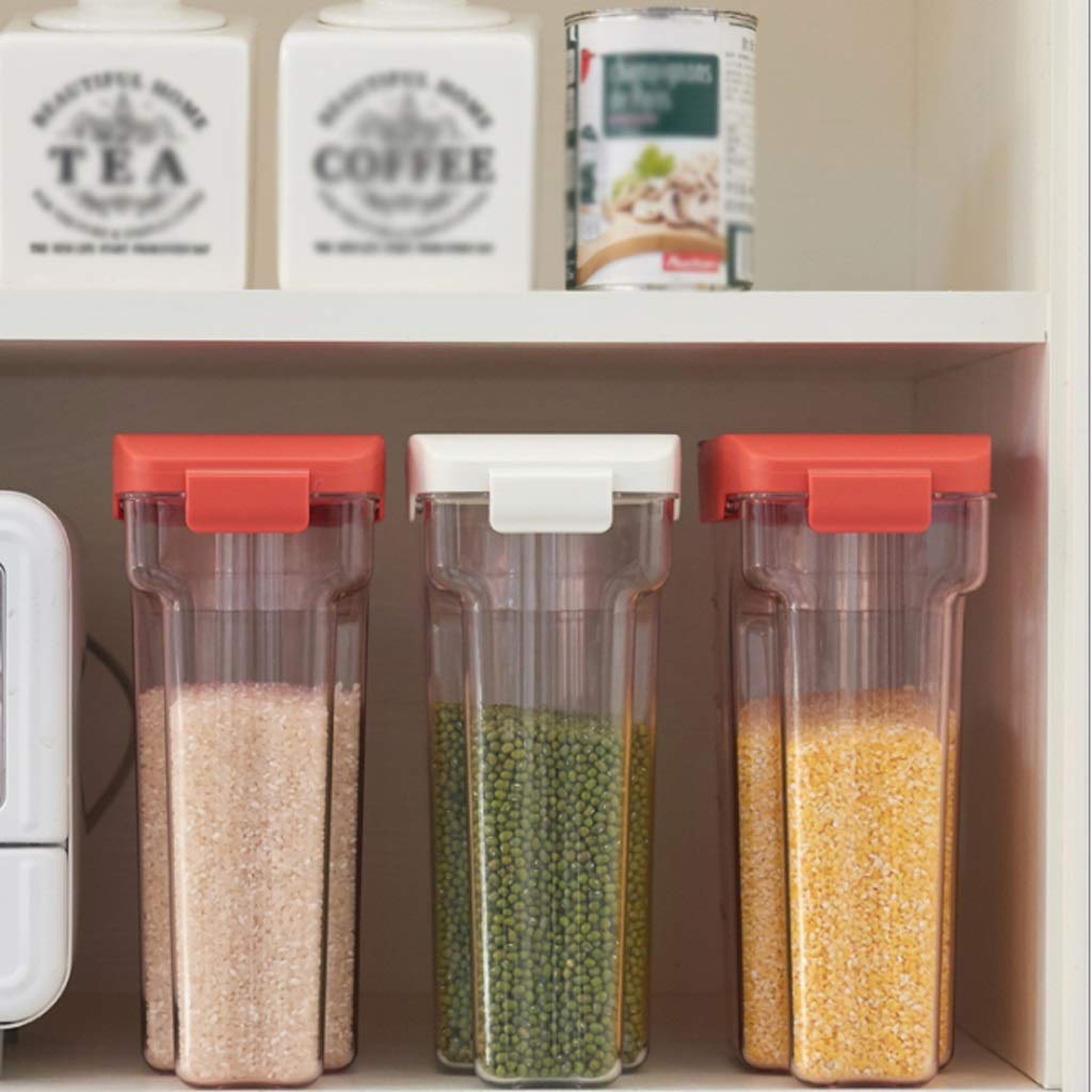 Airtight Food Storage Containers Set - 3 Medium Clear Plastic Kitchen Jars with Lids for Pantry Organization | Perfect for Dry Food, Snacks, Flour & Spices | BPA-Free, Stackable & Leak-Proof (Red)