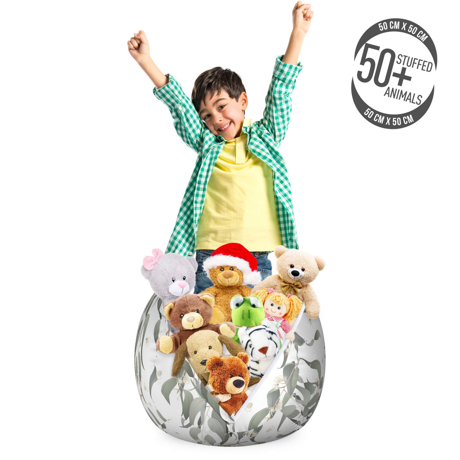 Ambesonne Eucalyptus Storage Toy Bag Chair - Sage Green & Dust Washable Organizer for Stuffed Animals | Small Size with Botanical Leaf Design | Perfect for Kids' Room, Nursery, and Playroom Organization