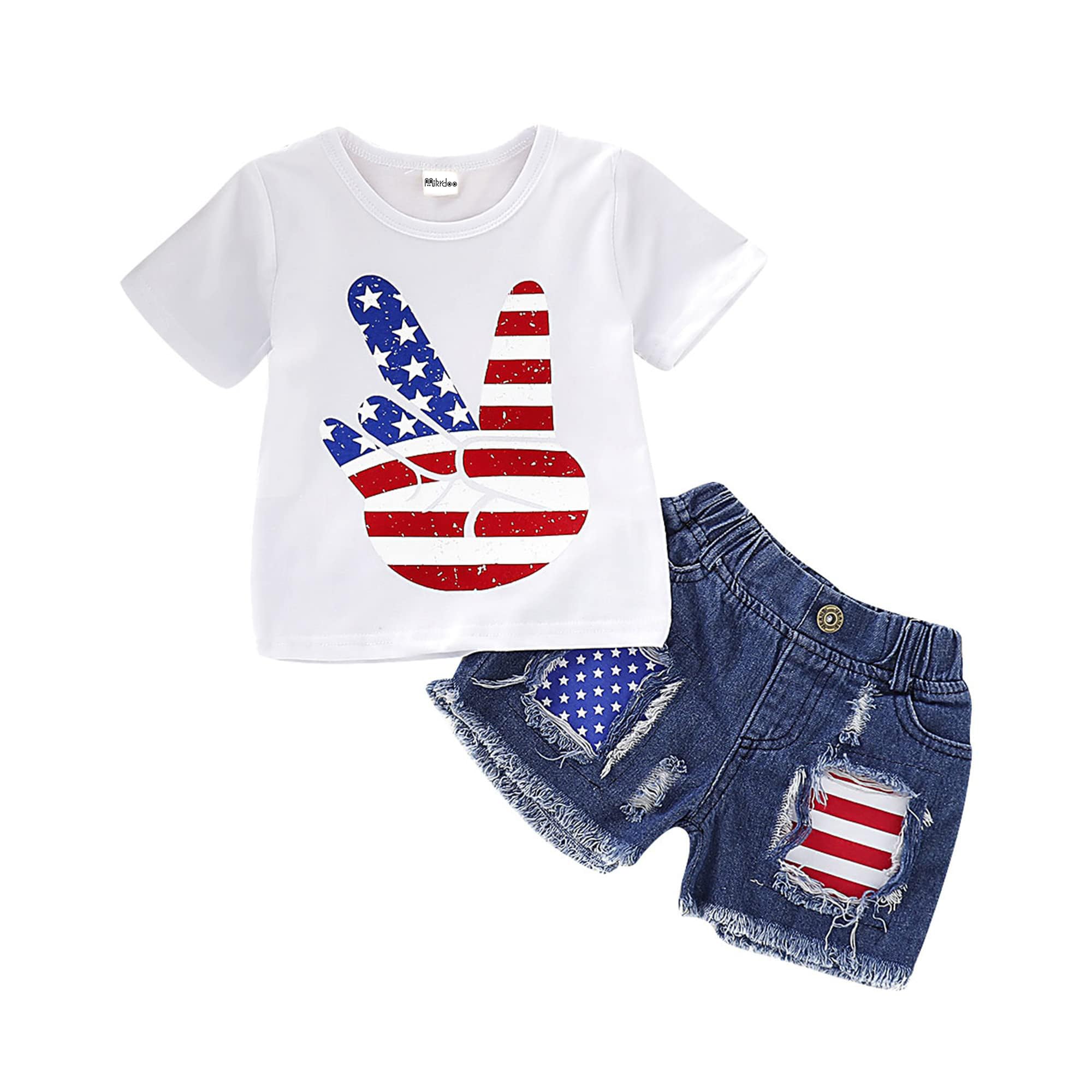 **Mikrdoo Baby Girl Clothes Set - Toddler Summer Outfits with Ripped Denim Shorts & Tops | Cute Little Girl Fashion for Playdates & Outdoor Activities**