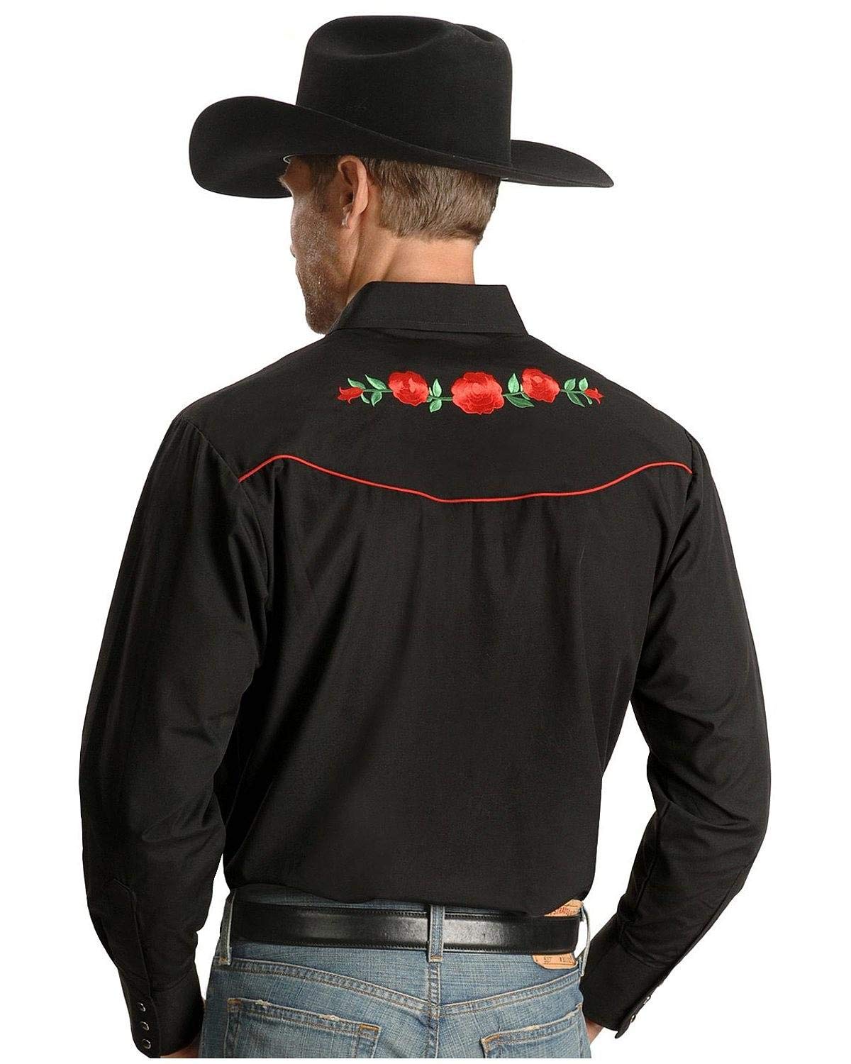ELY CATTLEMAN Men's Western Long Sleeve Shirt with Rose Embroidery - Stylish Cowboy Button Up for Rodeo, Country Music Festivals & Casual Wear