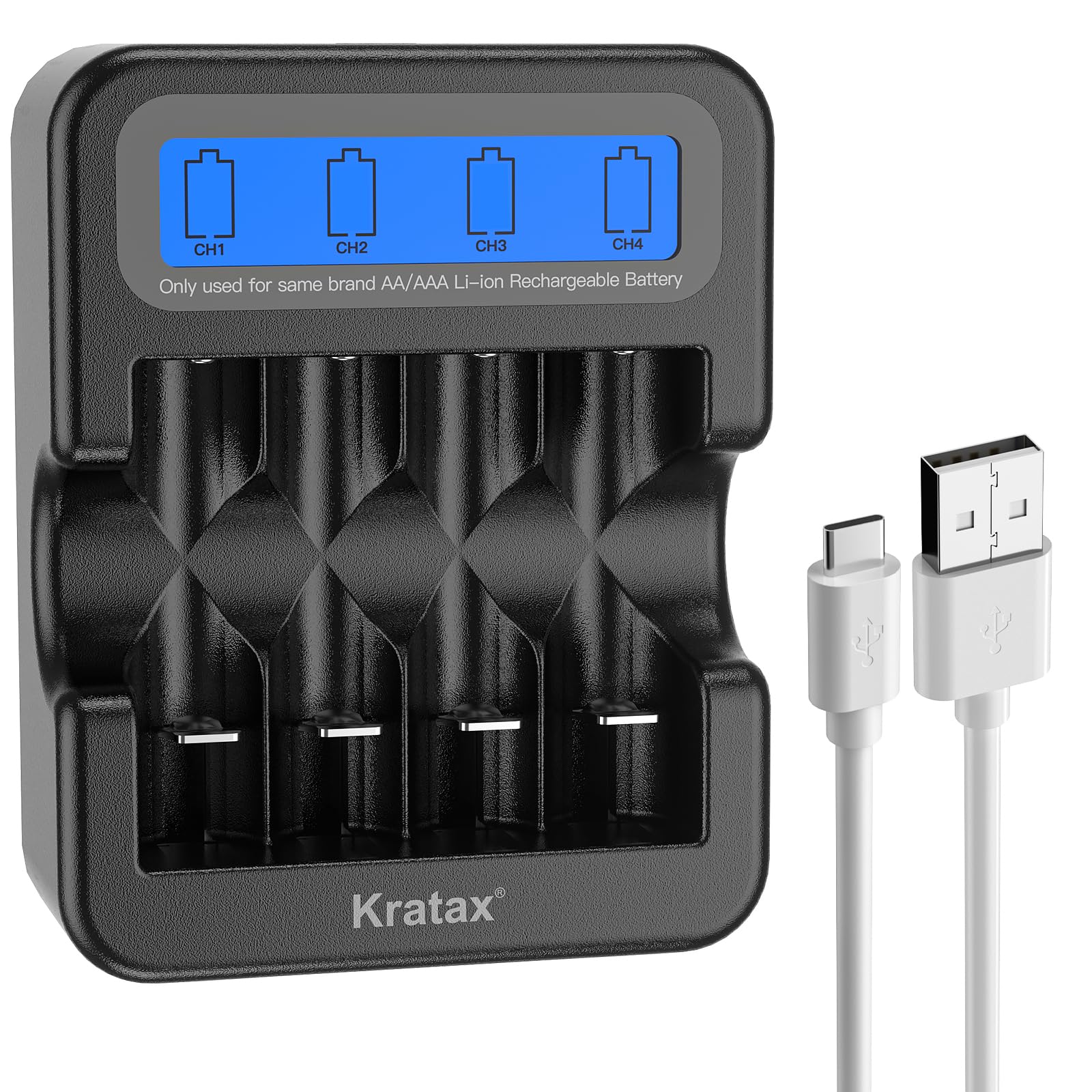 4-Bay Smart Battery Charger for AA/AAA 1.5V Li-ion Rechargeable Batteries - Fast Charging in 2.5 Hours - Constant Voltage Protection - Not Compatible with Ni-MH Batteries (Batteries Not Included) - Perfect for Cameras, Game Controllers, Flashlights & Smart Home Devices