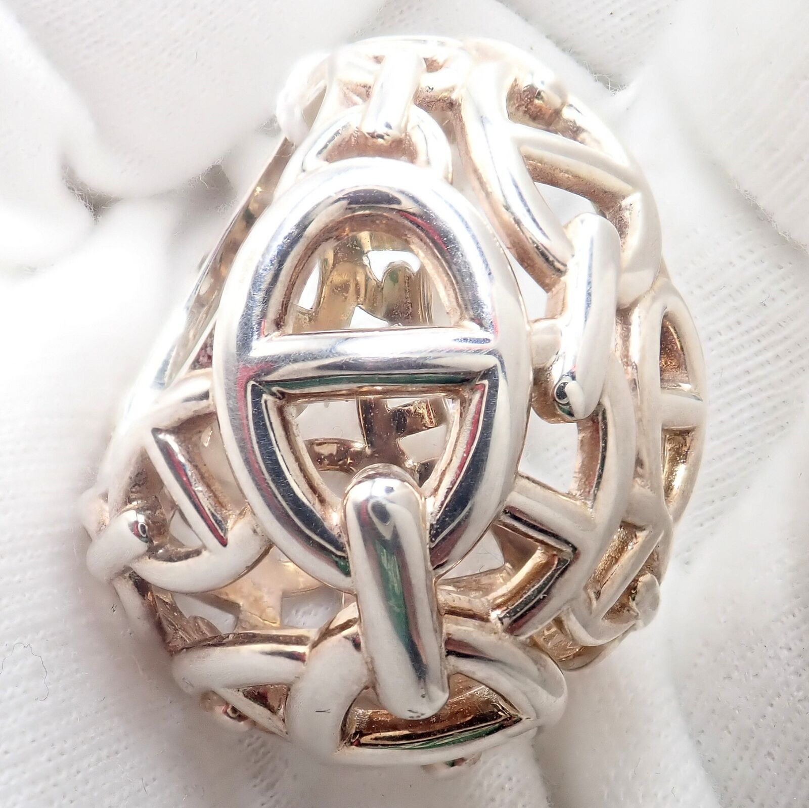 Authentic Hermes Sterling Silver Large Chaine D'anchre Dome Ring Size 4.5 - Luxury Jewelry for Women, Perfect for Parties, Weddings & Special Occasions