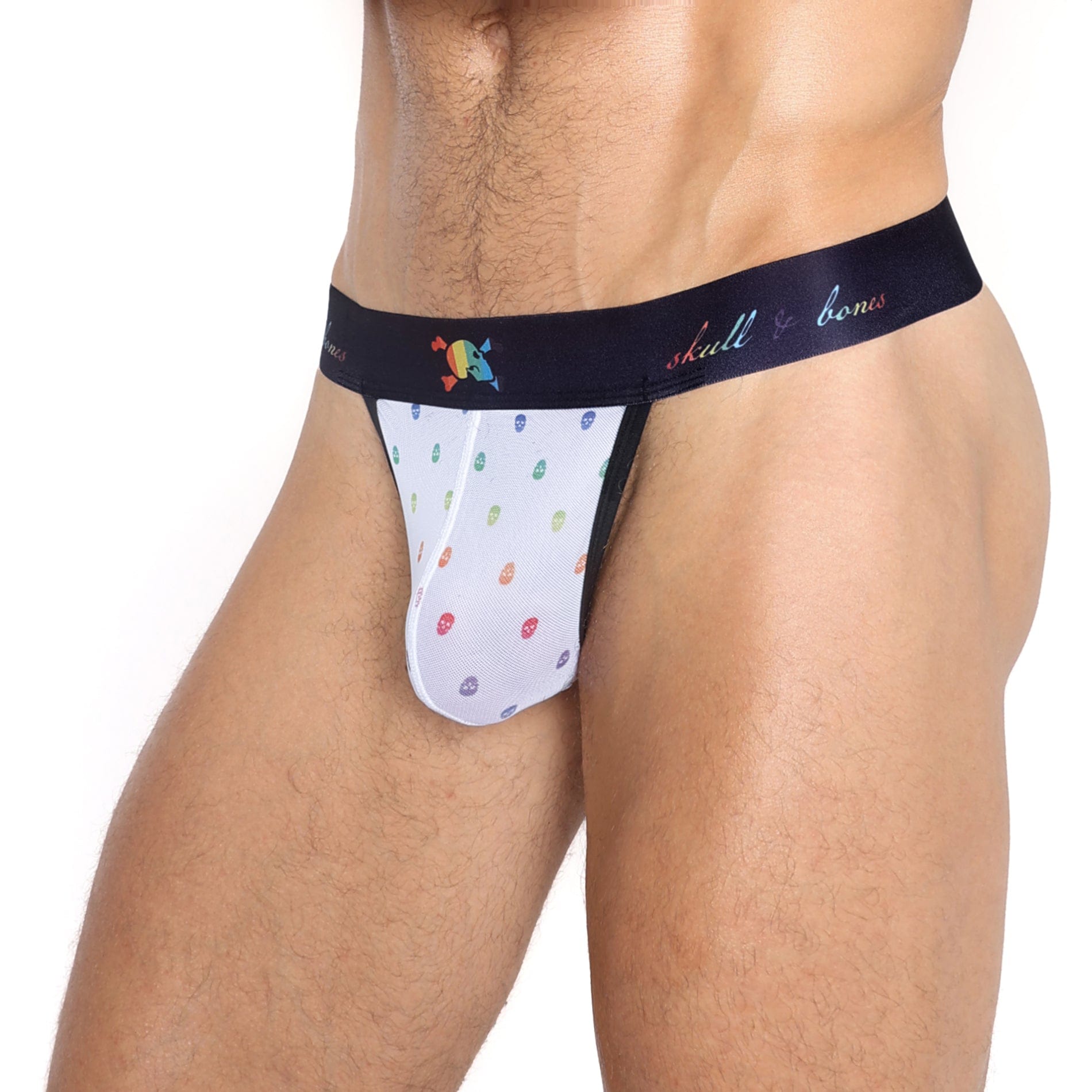 Pride Ditsy Skull White Sheer Mesh Thong Panties - Sexy Lingerie for Women, Gothic Underwear for Valentines Day & Nightwear